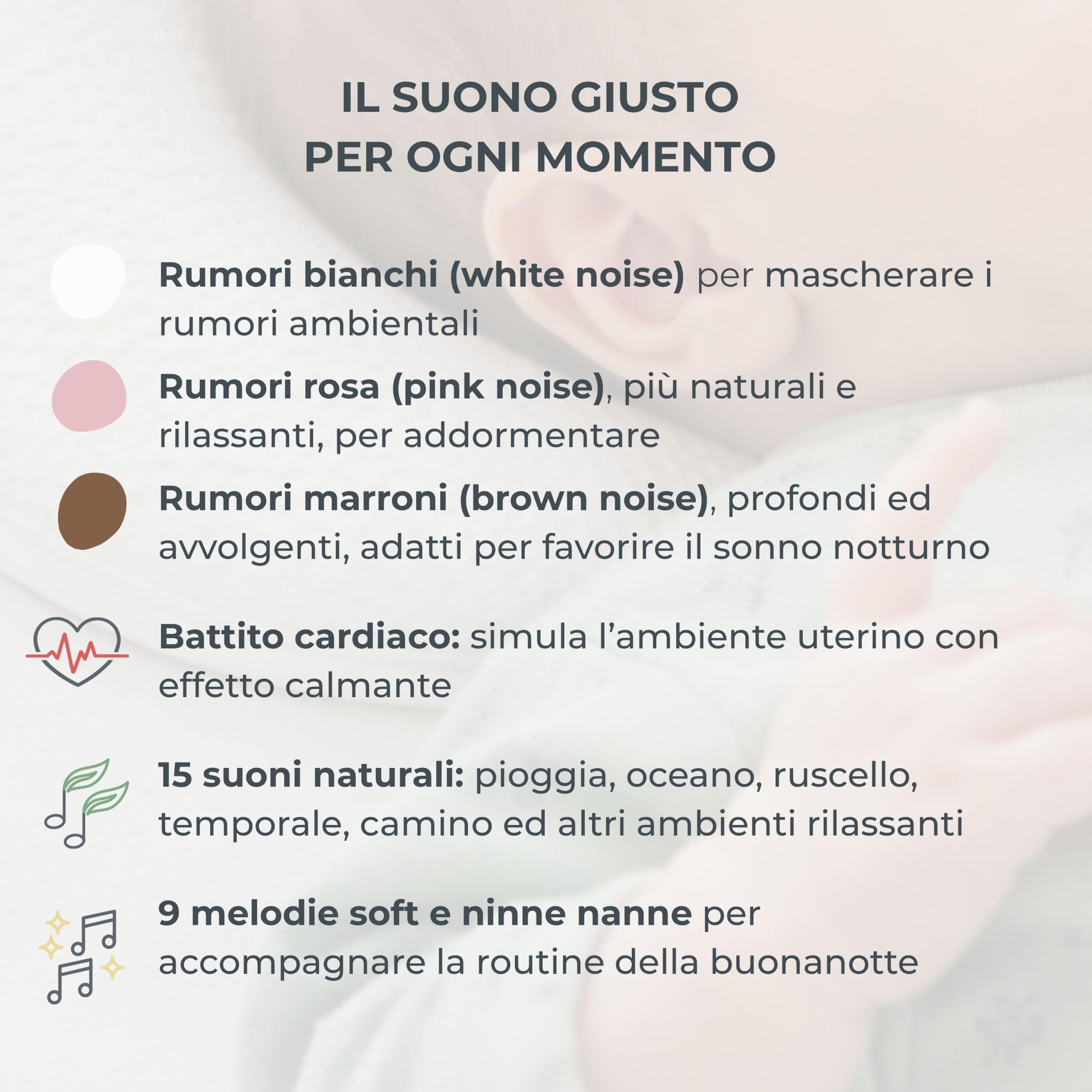 Nuvita 6620 Easy Dream Macchina Rumore Bianco e Luce Notturna – 30 Suoni Hi-Fi, 5 Colori Luce, Ricaricabile, Timer, Fino a 35h di Autonomia