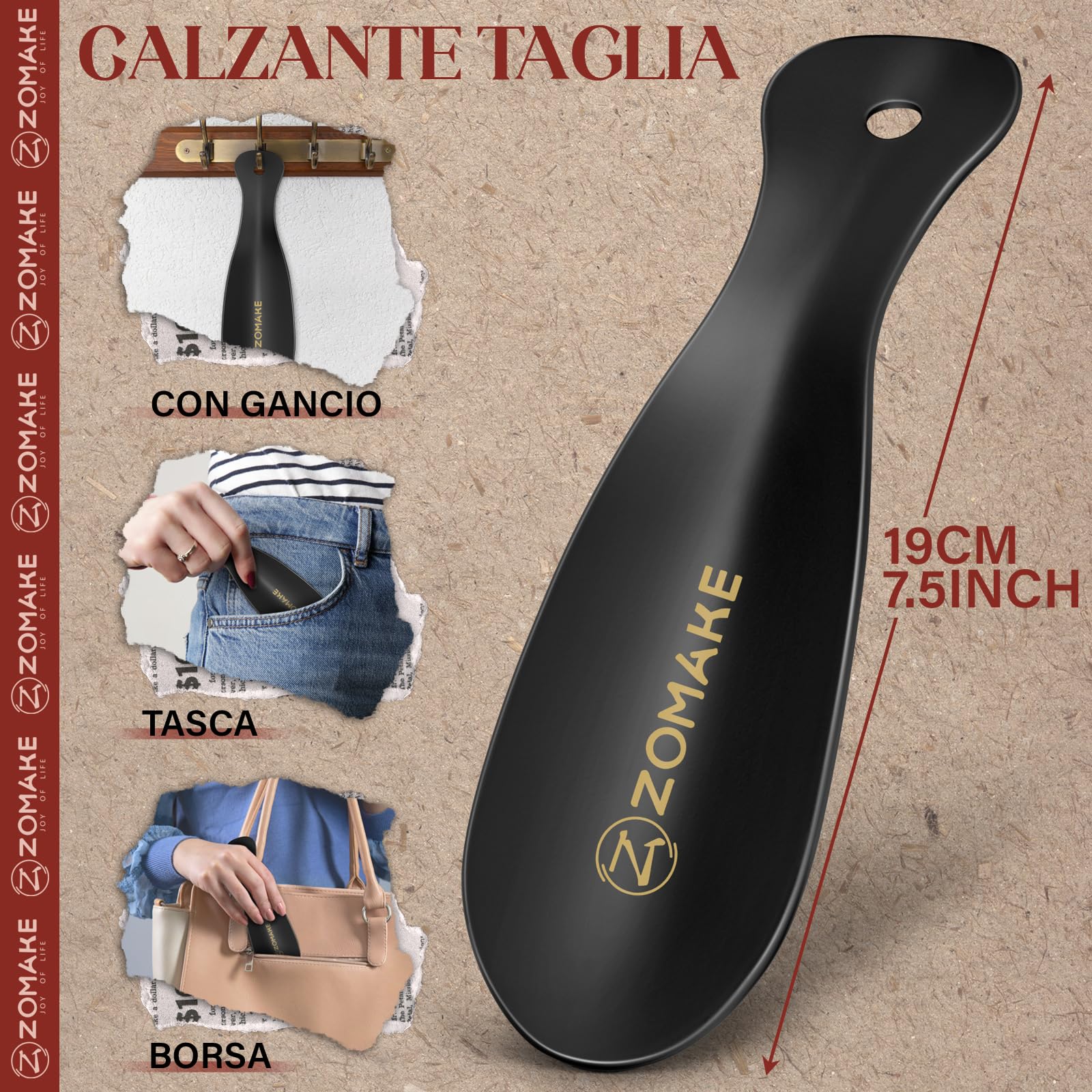ZOMAKE Calzascarpe Lungo, Calza Scarpe Metallo 42cm, 19cm Calzante per Scarpe Corto, 10cm Shoe Horn Mini per Uomini Donne Anziani