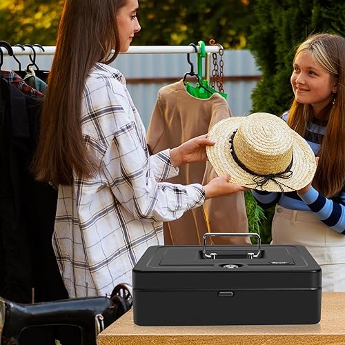 Miniatura 25 de Caja de dinero grande con cerradura de combinación y bandeja de dinero, caja de dinero con bandeja para efectivo, caja fuerte con cerradura