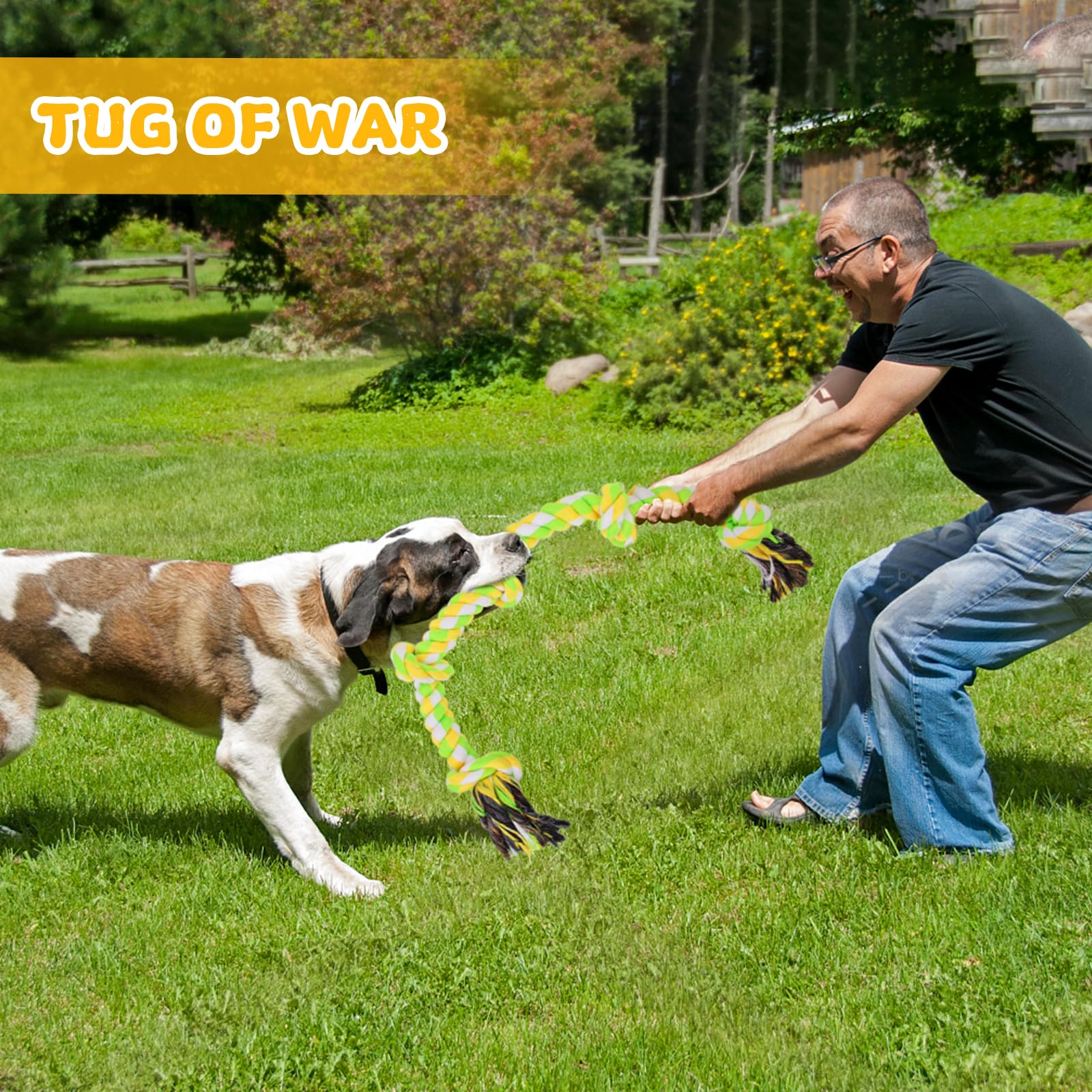 ETACCU Zabawka dla dużych psów, 98 cm, 2 szt., XL, solidne, 5 węzłów, wytrzymałe zabawki dla psów, niezniszczalna, 100% bawełna, skręcona, zabawka do agresywnego żucia, czyszczenia zębów, szarpanie na