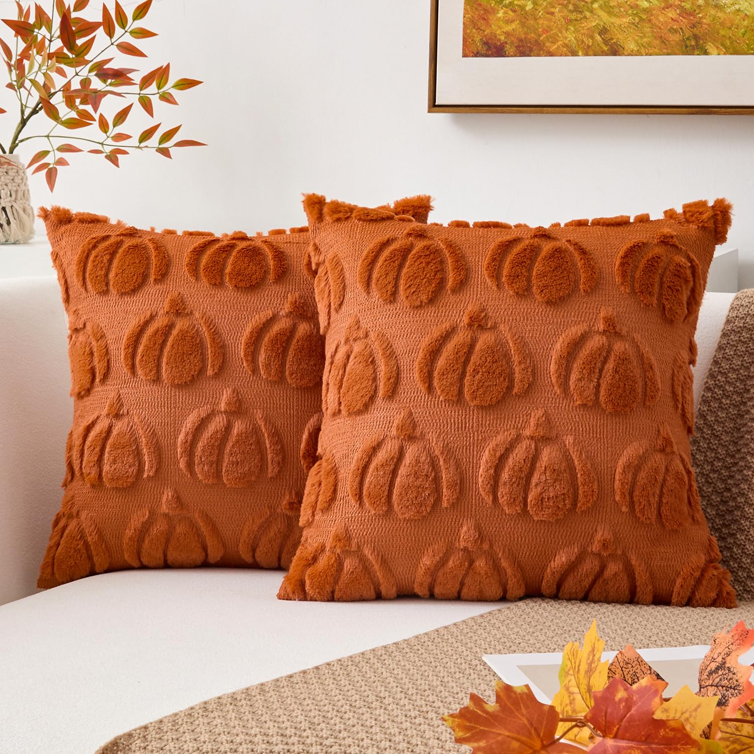 Kevin Textile Cushion Covers 45x45cm, Helloween Decoration Pumpkin Shaped Soft Square 18x18inch Cushion Case for Sofa,Bronw