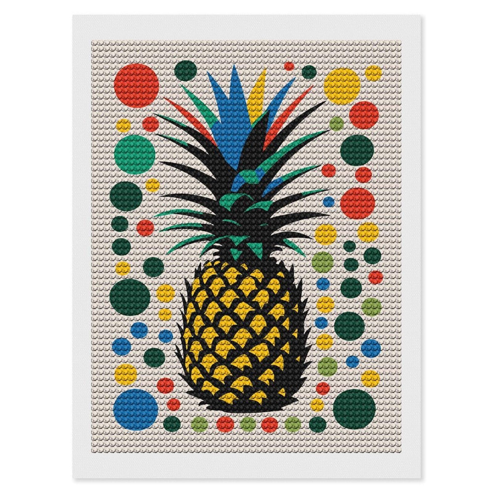 Junmoney Colorful Pineapple Diamond Painting Kit 12"x16", Festive Craft Gift, Bedroom Decor, Full Kit Included, Creative Gift Idea