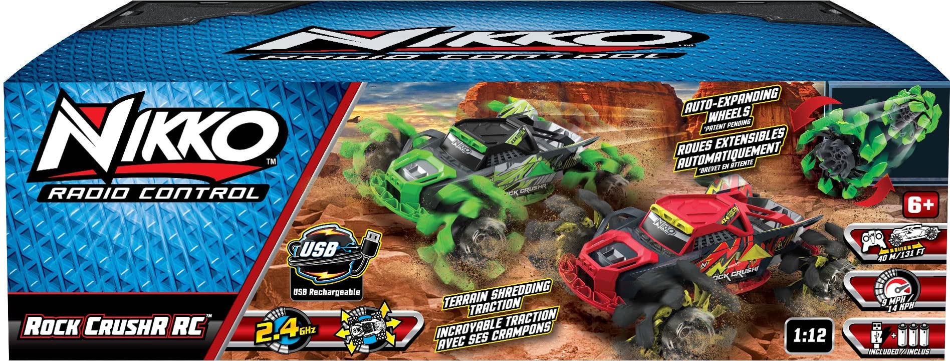 Nikko RC 10212 Rock CrushR - Coche teledirigido teledirigido, vehículo todoterreno hasta 14 km/h, ruedas automáticas, agarre extra, alcance de 100 m, 2,4 GHz, niños a partir de 6 años y adultos, aprox