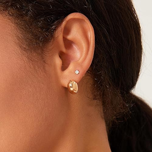 Miniatura 3 de 14k Gold Plated Sterling Silver Post Small Teardrop Huggie Earrings Studs  Dainty Dome Silver Huggie Hoop Earrings for Women