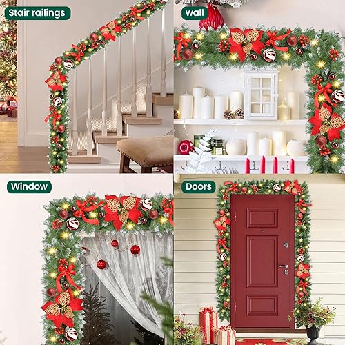 Miniatura 6 de Guirnalda de Navidad con luces, guirnalda LED de 9 pies con temporizador, 30 luces LED blancas cálidas, decoraciones de Navidad impermeables para
