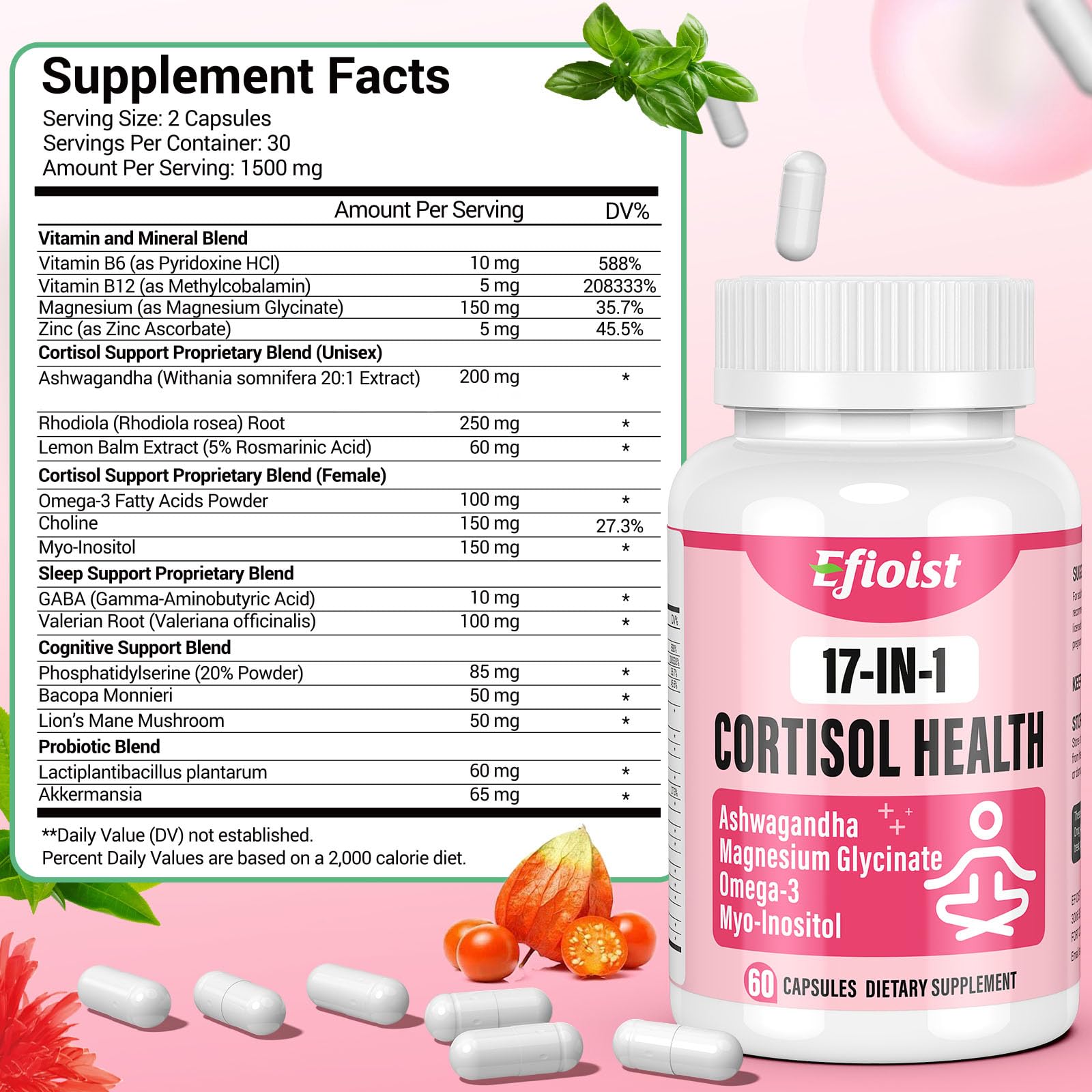 Cortisol Supplement for Women, 17-in-1 Hormone Harmony for Women, Cortisol Reducer with Ashwagandha, Rhodiola Rosea, Magnesium Glycinate, Omega-3, for Mood, Focus, Sleep Support, 60 Capsules — Amazon image 7