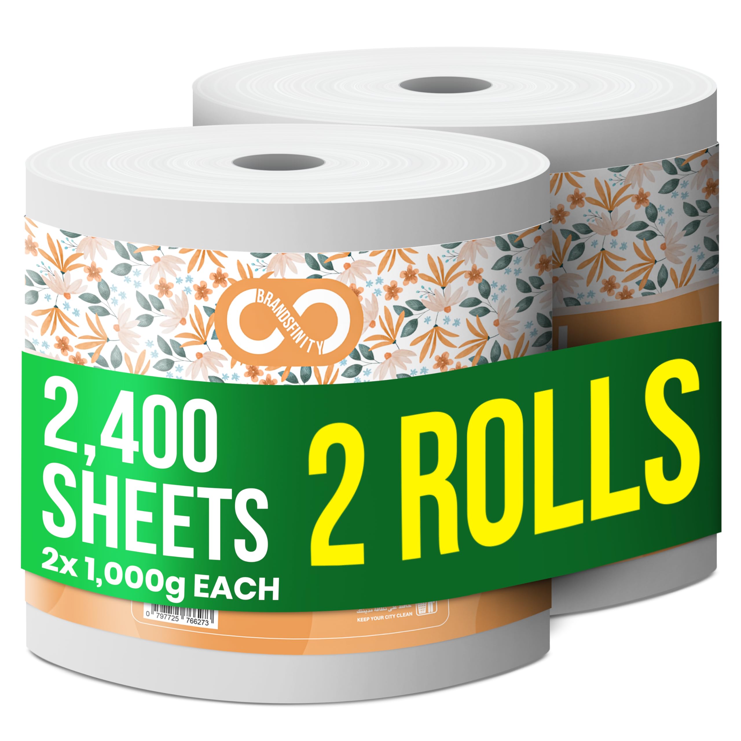 Maxi Roll – Pack of 2 Rolls, 2400 sheets, 1000g x 2 Ply Highly Absorbent Multi Purpose Kitchen Tissue Paper Towel for all Surfaces