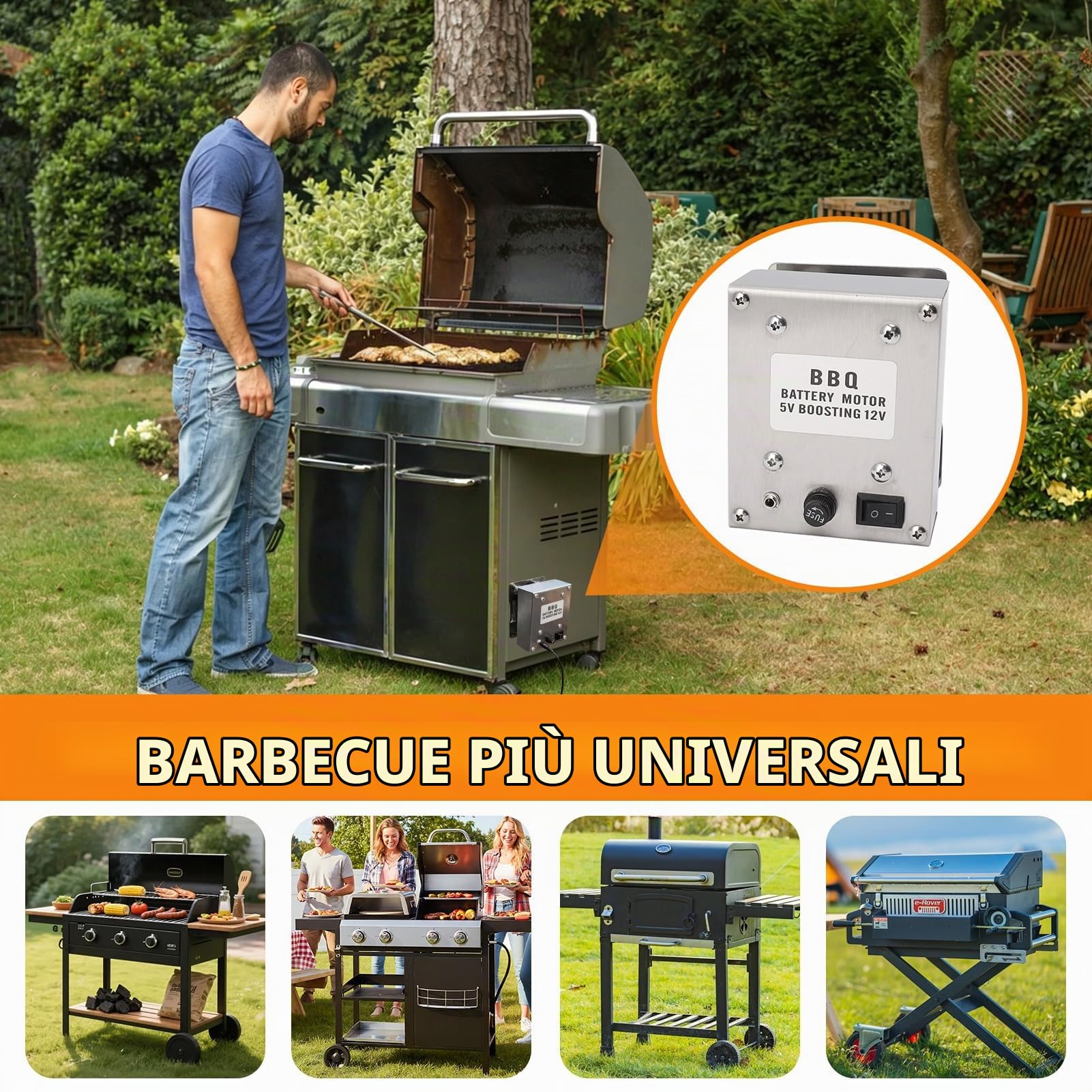 Motore Di Girarrosto A Griglia, Motore Per Girarrosto Motore Per Spiedo Di Ricambio Universale Lega Di Alluminio Da 70 Kg Carico 12v A Potenza Grande Barbecue Cc Girarrosto Girarrosto Elettrico