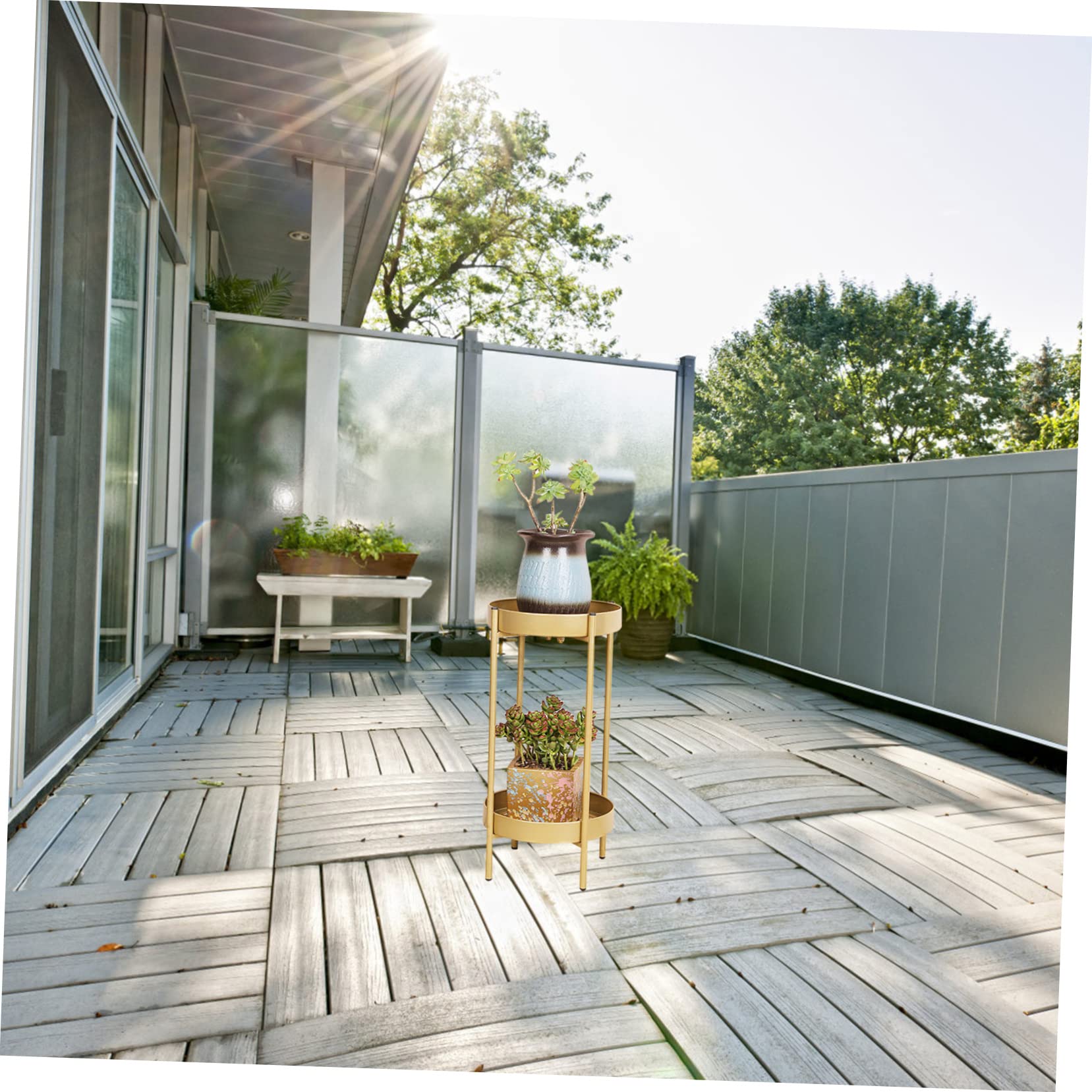 YARNOW Support Pour Plantes à Double Couche Support à Fleurs Décoratif Pour Balcon à Fleurs Sur Pied Simple