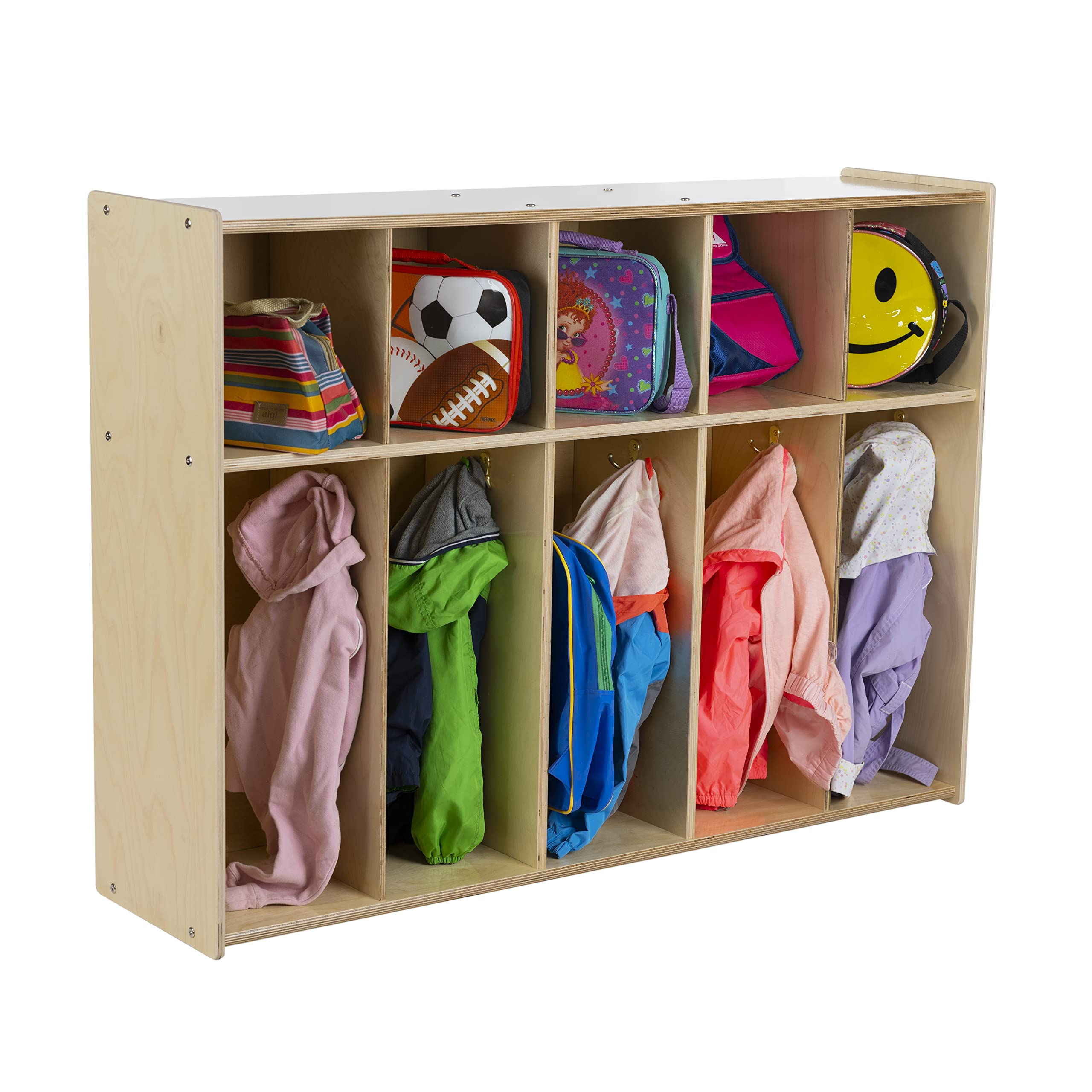 Krin barang RRI Goods 5-Section Coat Locker with Cubbies, Wooden