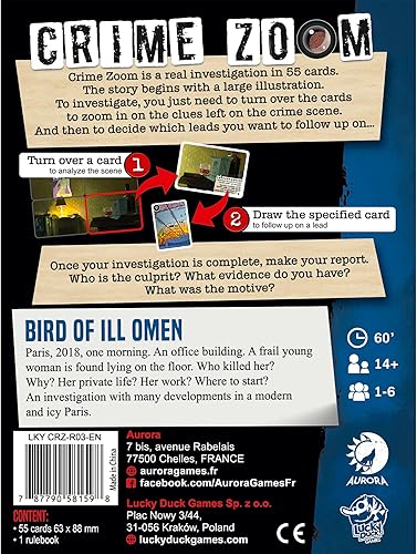 Miniatura 3 de Lucky Duck Games Crime Zoom Bird of Ill Omen - Atractivo juego de cartas de detectives para amantes del misterio, juego cooperativo para niños y