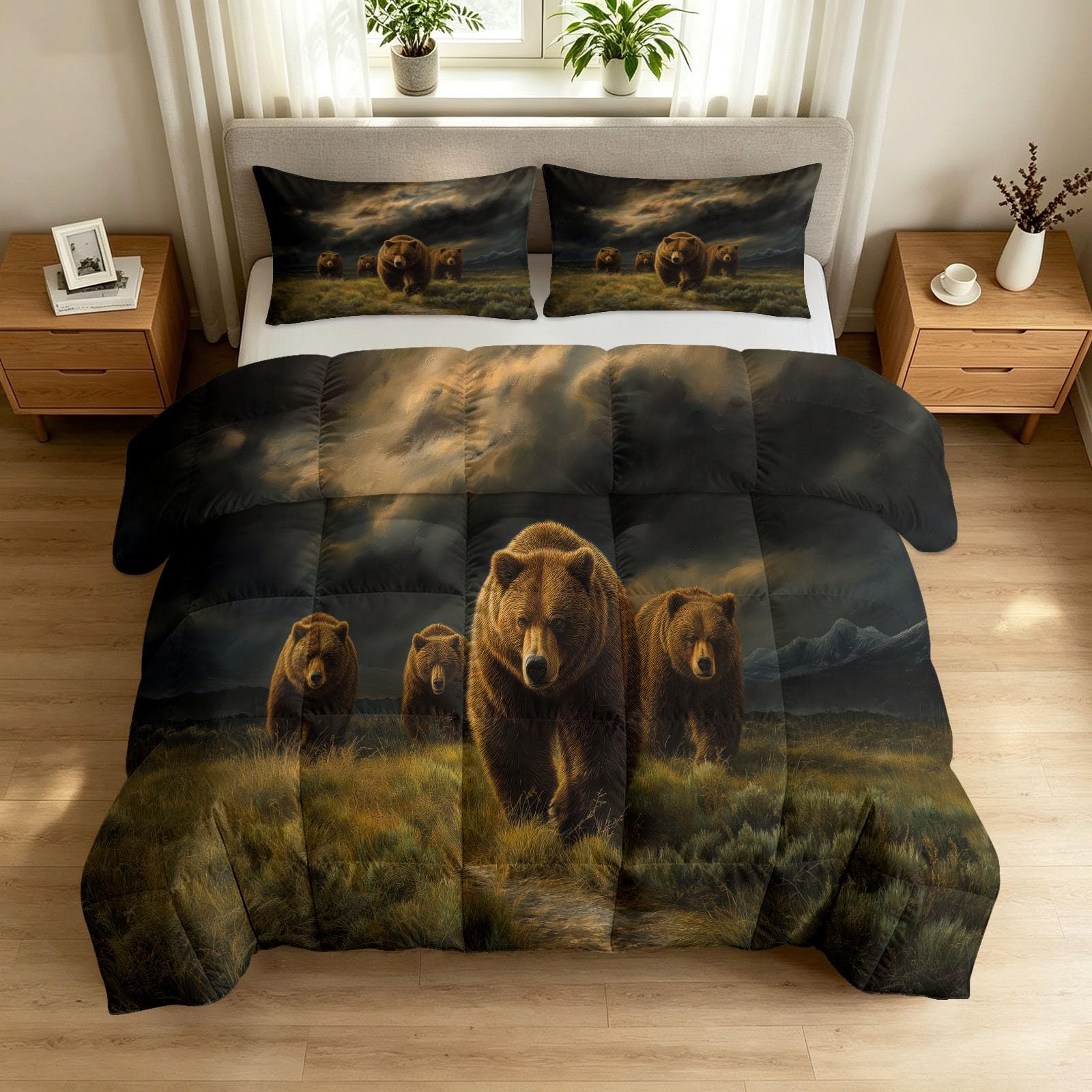 Couette 220 x 240 cm Ours Brun lit 2 personnes avec 2 taies
