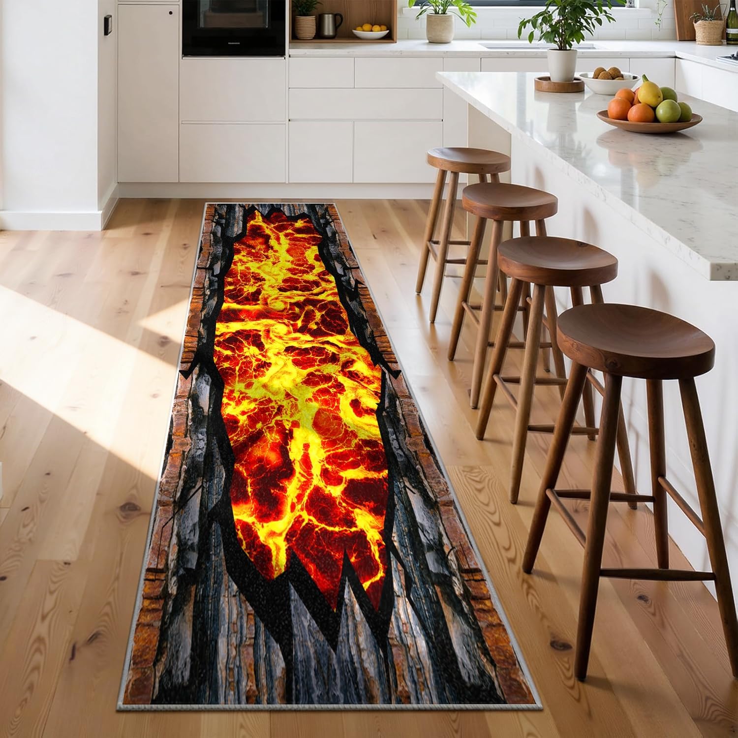 3D Lava Optical Illusion Rug,1.3x7ft,Lifelike Floor is Lava Flame Kitchen Rugs Non Slip Washable，Kids Play Mat 3D Entryway Rug,with Non-Slip Backing，for Indoor Kitchen Hallway Bedside