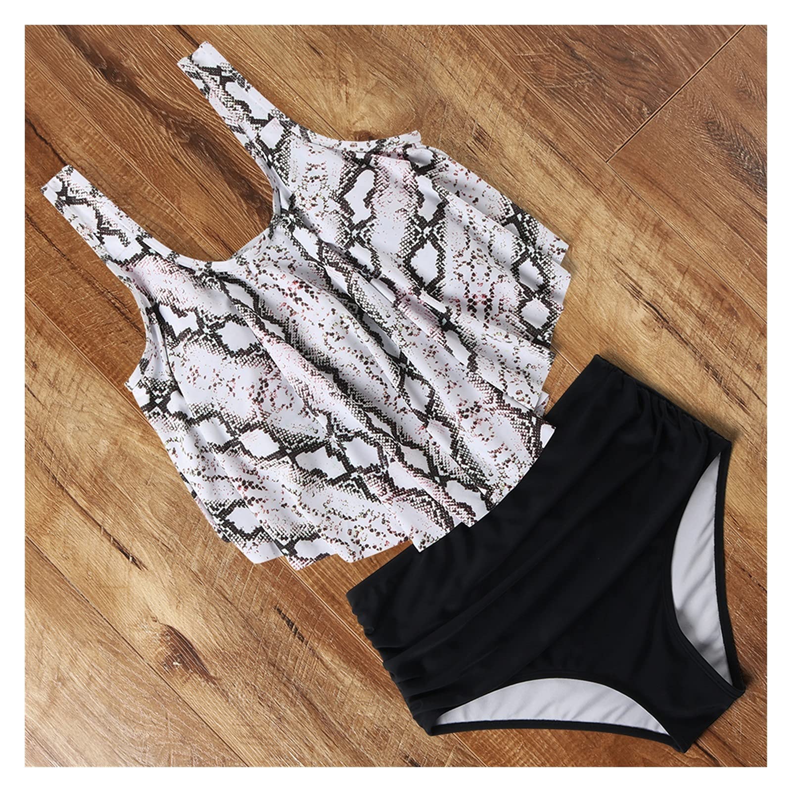 Dwuczęściowy strój kąpielowy Leopard Bikini Wysoka talia Bikini Zwierząt Drukuj Kwiatowy strój kąpielowy Strój kąpielowy z falbanką Stroje kąpielowe w dużych rozmiarach Kobiety Bikini Set (NM)