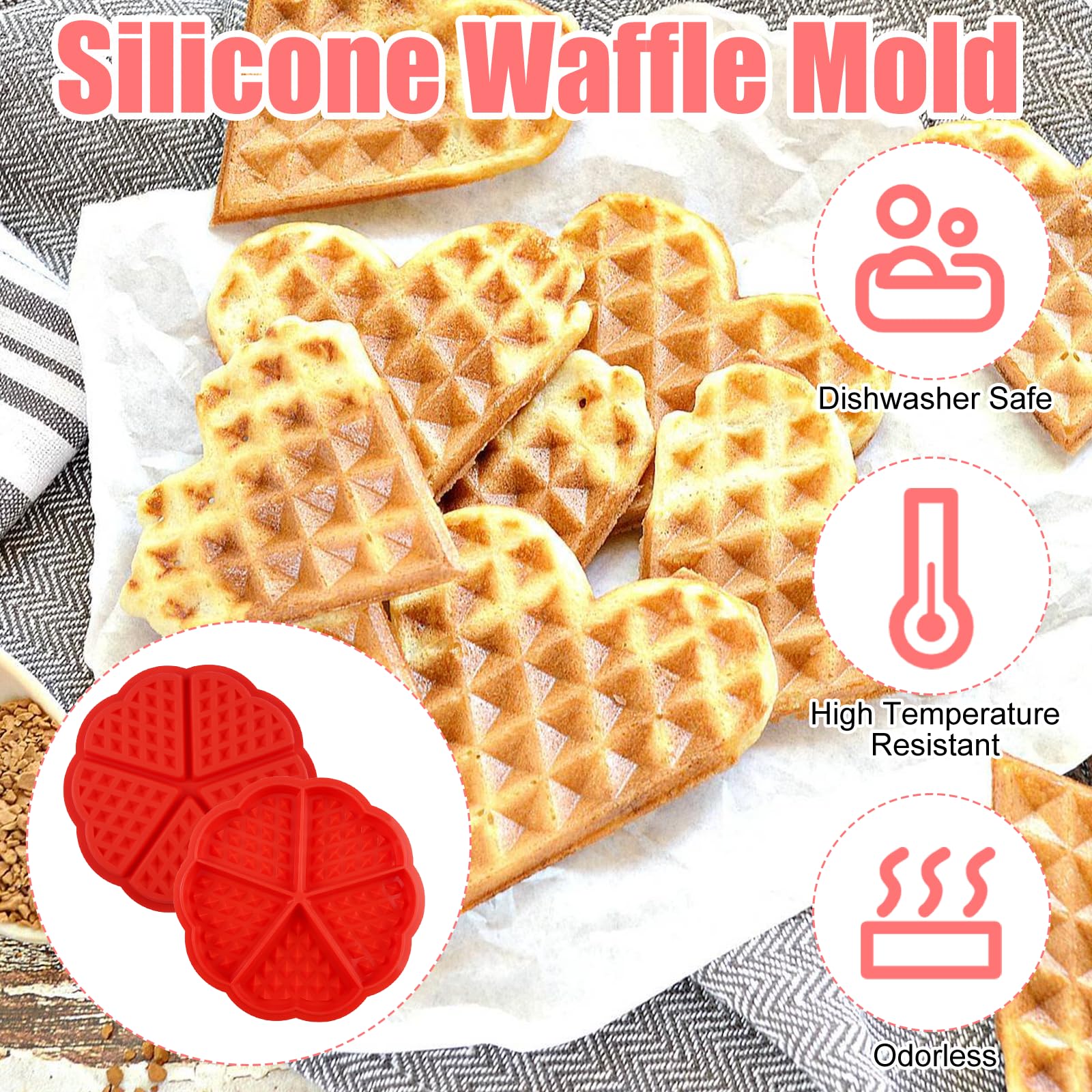 RETON 2 stuks hartvorm siliconen wafelijzer bakvorm bakvorm 5 holte pannenkoek muffin schimmel doe-het-zelf zelfgemaakte bakken decoratie gereedschap, rood RETON 2 stuks hartvorm siliconen wafelijzer bakvorm bakvorm 5 holte pannenkoek muffin schimmel doe-het-zelf zelfgemaakte bakken decoratie gereedschap, rood