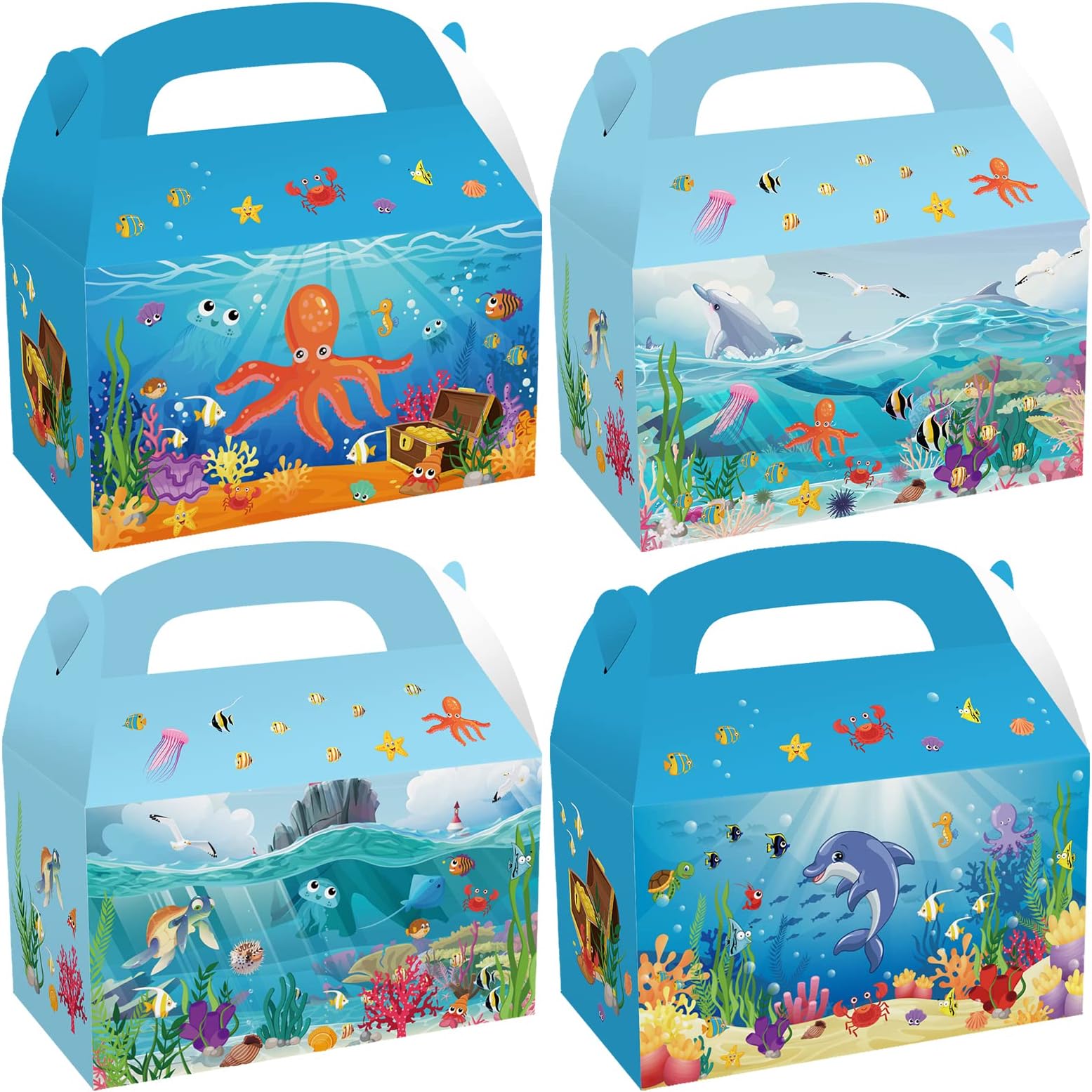 CIEOVO 24 Pack Ocean Sea Life Party Favor Treat Boxes, Underwater World Creatures Print, 6.3 x 3.7 Inch, Baby & Wedding Occasion