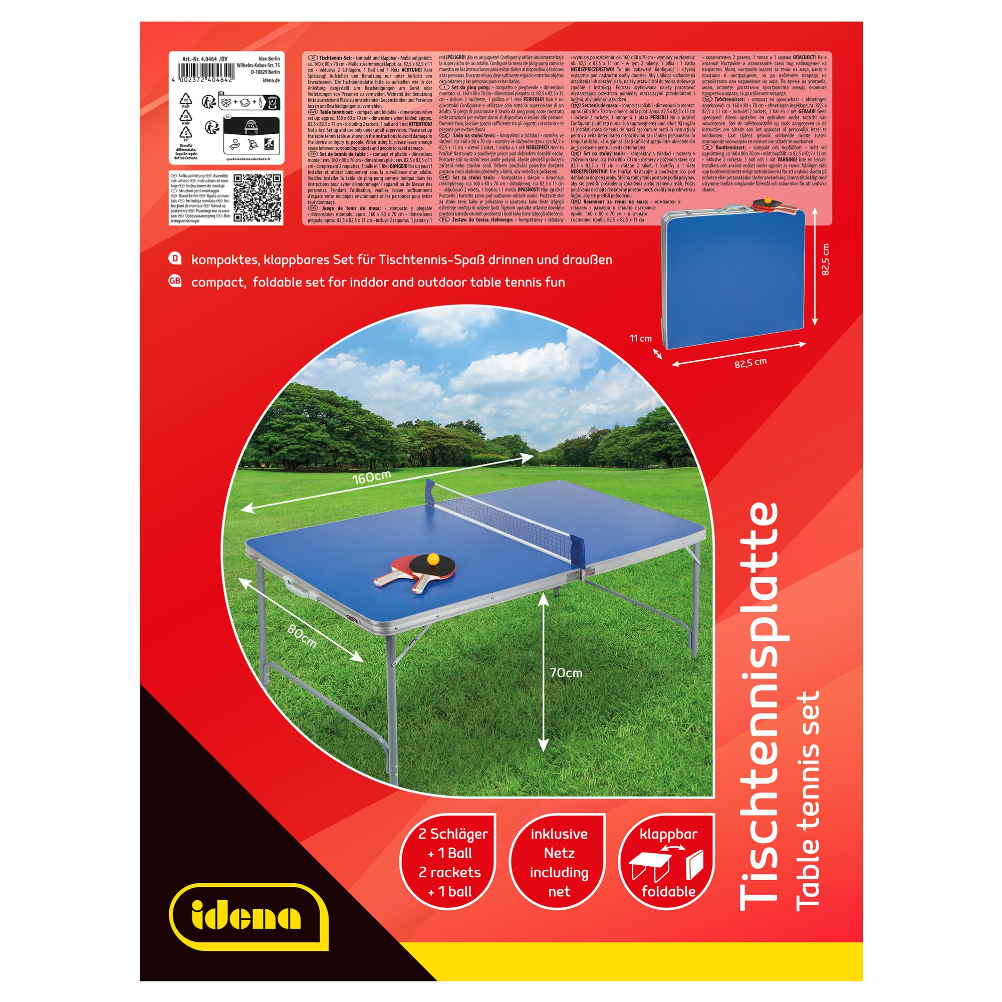 Idena 40464 - Tischtennisplatte compact, klappbar, 160 x 80 x 70 cm, Blau