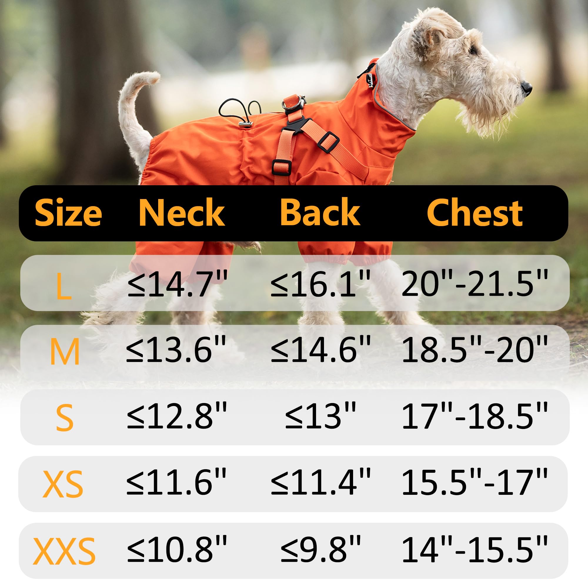 Mile High Life Waterproof Dog Raincoat, Full Coverage Small Dog Rain Coat with Harness, Adjustable 4 Legs Puppy Rain Jacket with Reflective Strip and Elastic Cuffs (Orange, X-Small)