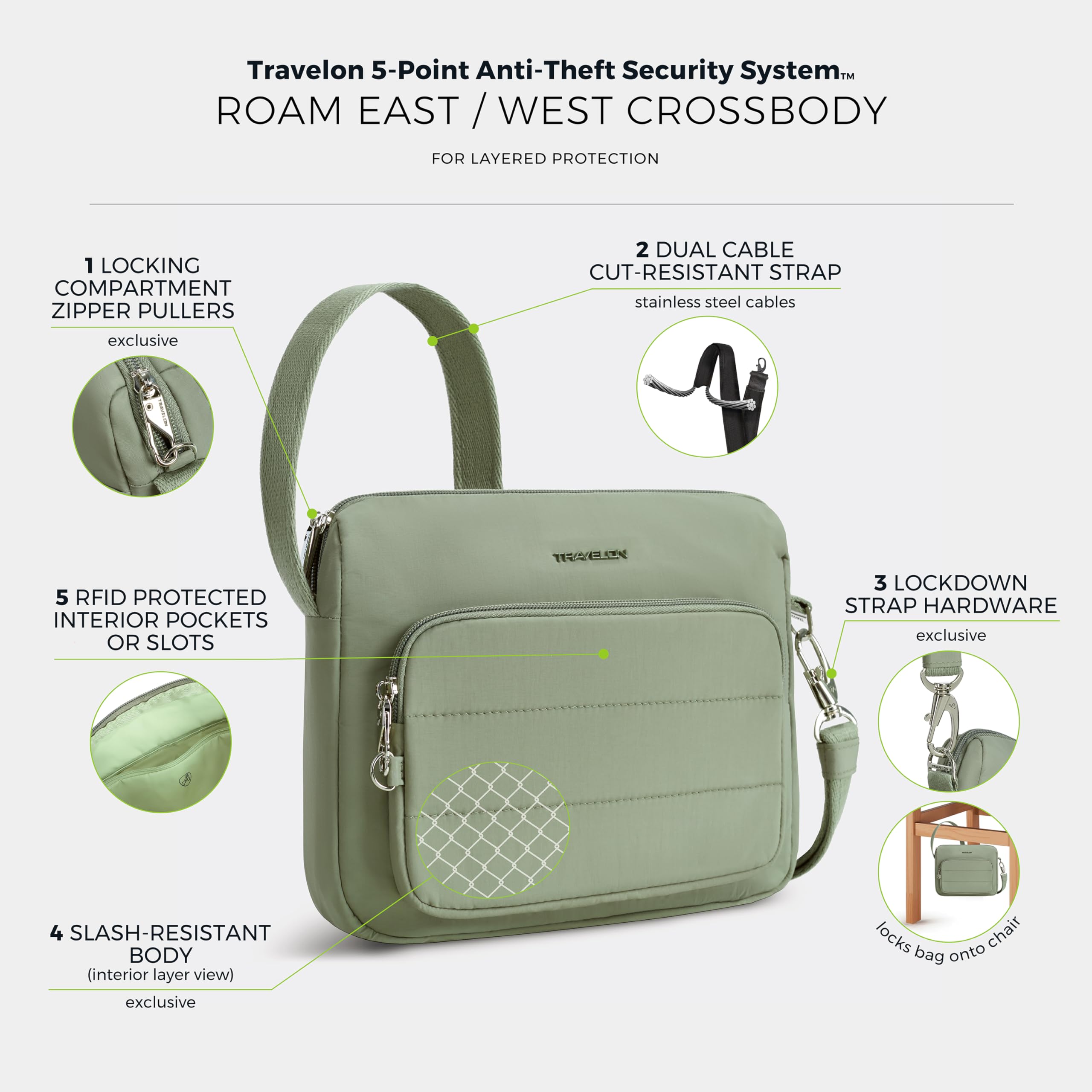 Travelon - Travelon Anti-theft Roam East/West Crossbody, Borsa a tracolla Unisex - Adulto