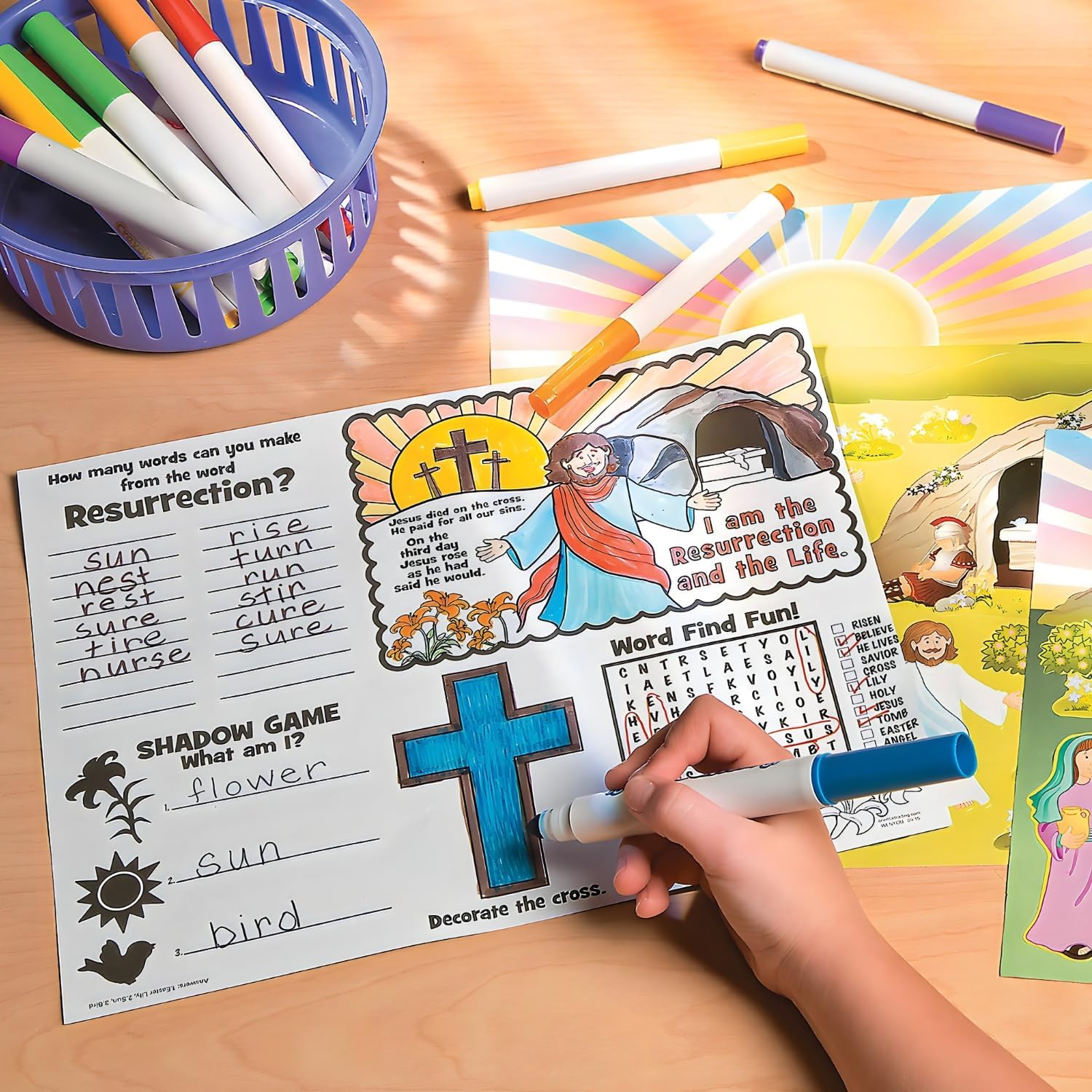 Fun Express Make an Easter “He Lives!” Sticker Scenes (12 Backgrounds and 12 Sticker Sheets) Sunday School Activities - VBS Vacation Bible School Supplies/Decor