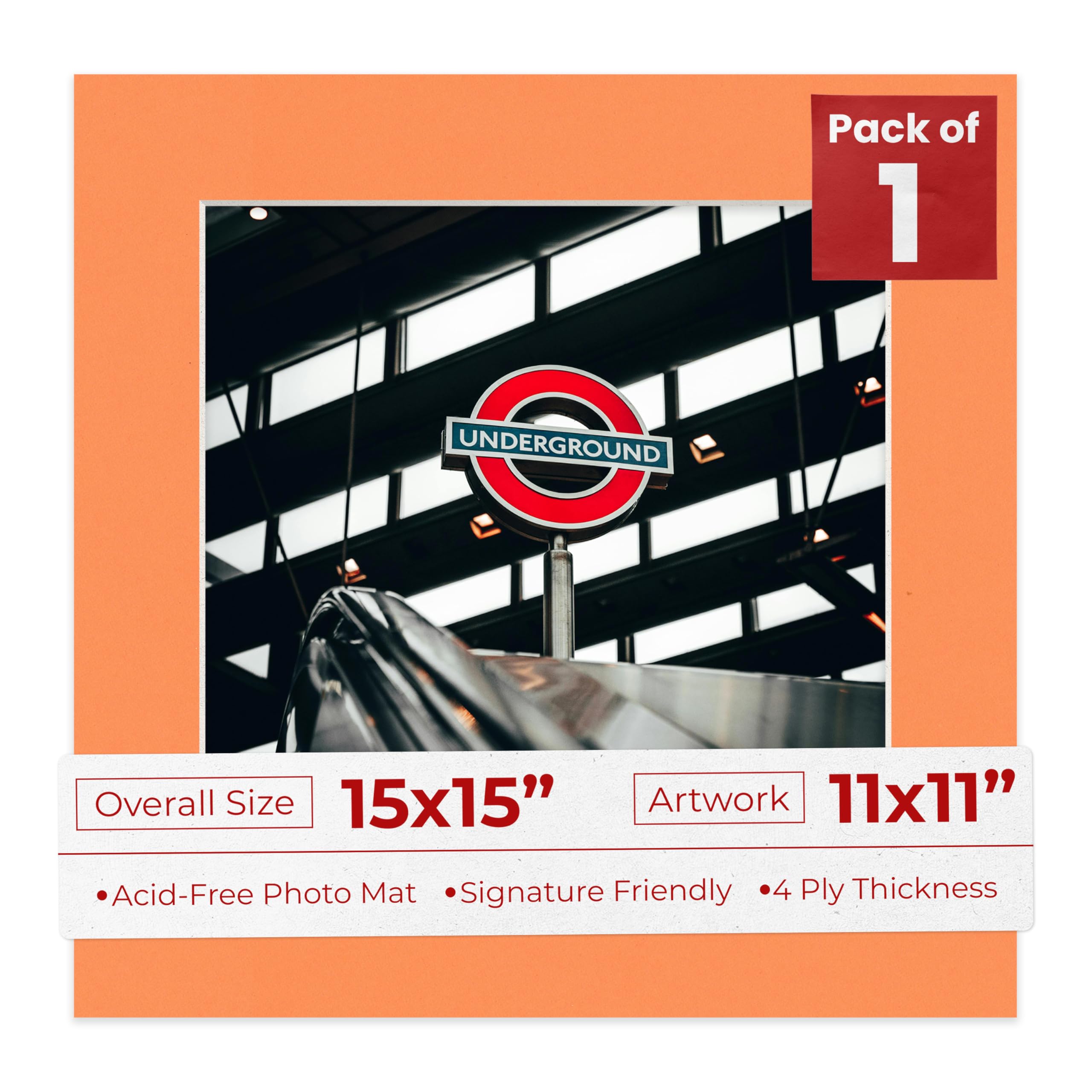 15x15 Mat Bevel Cut for 11x11 Photos - Precut Orange Square Shaped Photo Mat Board Opening - Acid Free Matte to Protect Your Pictures - Bevel Cut for Family Photos, Pack of 1 Matboard Show Kit With-image-32