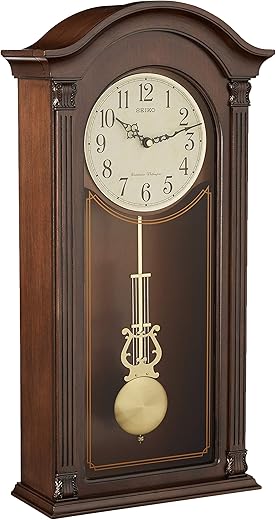 Seiko Gold Tone & Arched Wall Clock with Pendulum and Dual Chimes