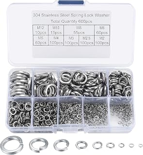 600 Pcs Spring Lock Washer Assortment Kit, 304 Stainless Steel Split Lock Spring Washers Set - M2/M2.5/M3/M4/M5/M6/M8/M10/M12