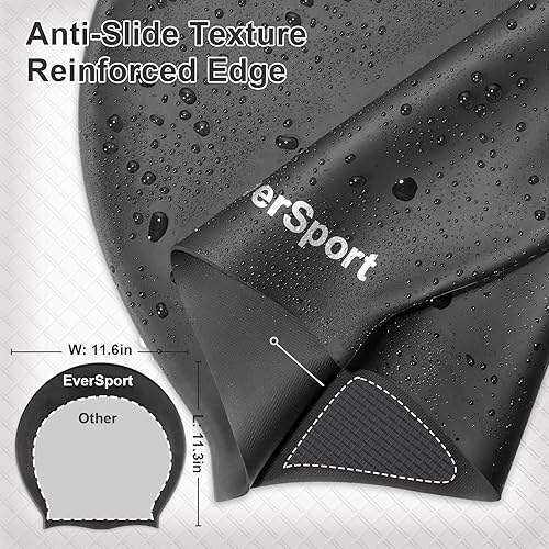 Miniatura 6 de EverSport Gorro de natación grande para trenzas y rastas, gorro de natación de silicona impermeable para mujeres y hombres que mantiene el cabello