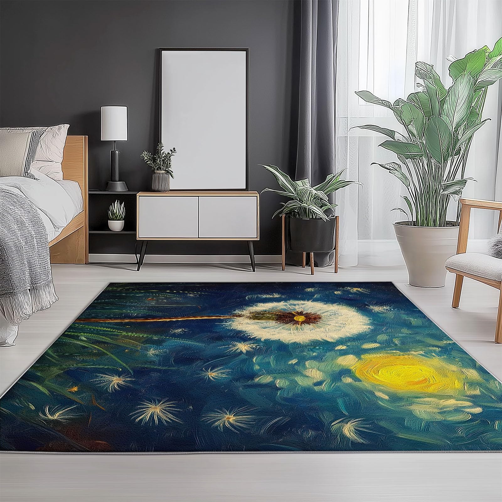 Dywan, 120 x 170 cm, nasiona mniszka lekarskiego, do salonu, krótkie runo, nadaje się do prania – do jadalni, nowoczesnego, dużego, abstrakcyjnego stylu, super miękki, antypoślizgowy, puszysty