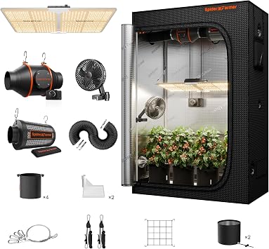 Spider Farmer 2x4 Complete Grow Tent Kit, SF2000 Full Spectrum Dimmable LED Grow Light Tent Complete System 24" x 47" x 71" Growing Tent Set 4" Ventilation System & 6 Clip Fan