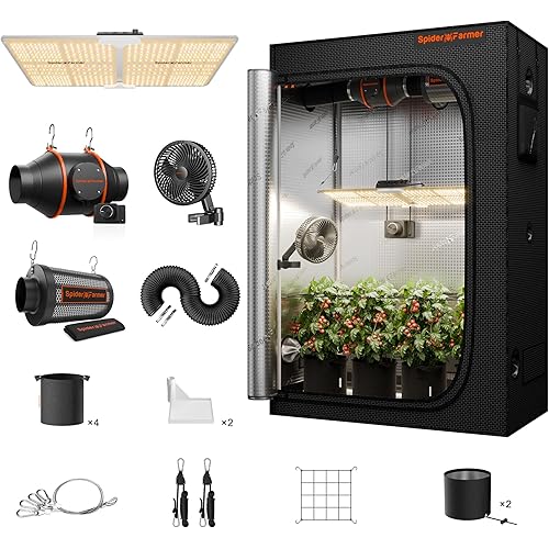 Spider Farmer 2x4 Complete Grow Tent Kit, SF2000 Full Spectrum Dimmable LED Grow Light Tent Complete System 24" x 47" x 71" Growing Tent Set 4" Ventilation System & 6'' Clip Fan