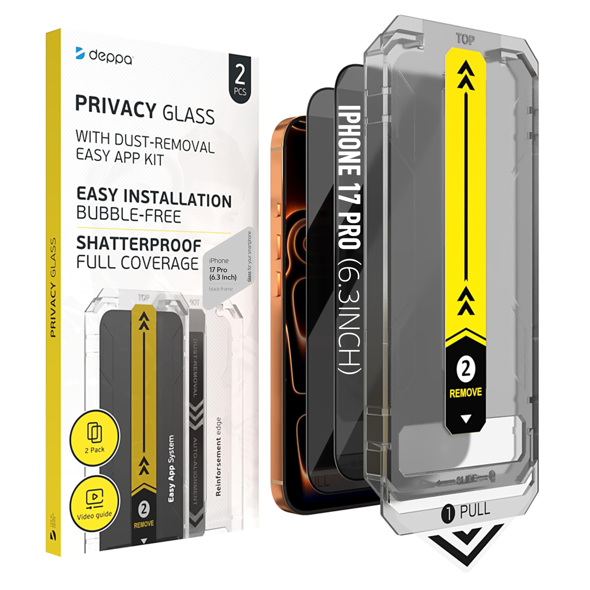 Deppa |2 Pezzi| Pellicola Privacy per iPhone 17 Pro (6,3") con Kit di Installazione Facile | Anti-Polvere e Anti-Bolle | Vetro Temperato Anti-Spia, Ultra Resistente, Copertura Totale, Anti-Graffi