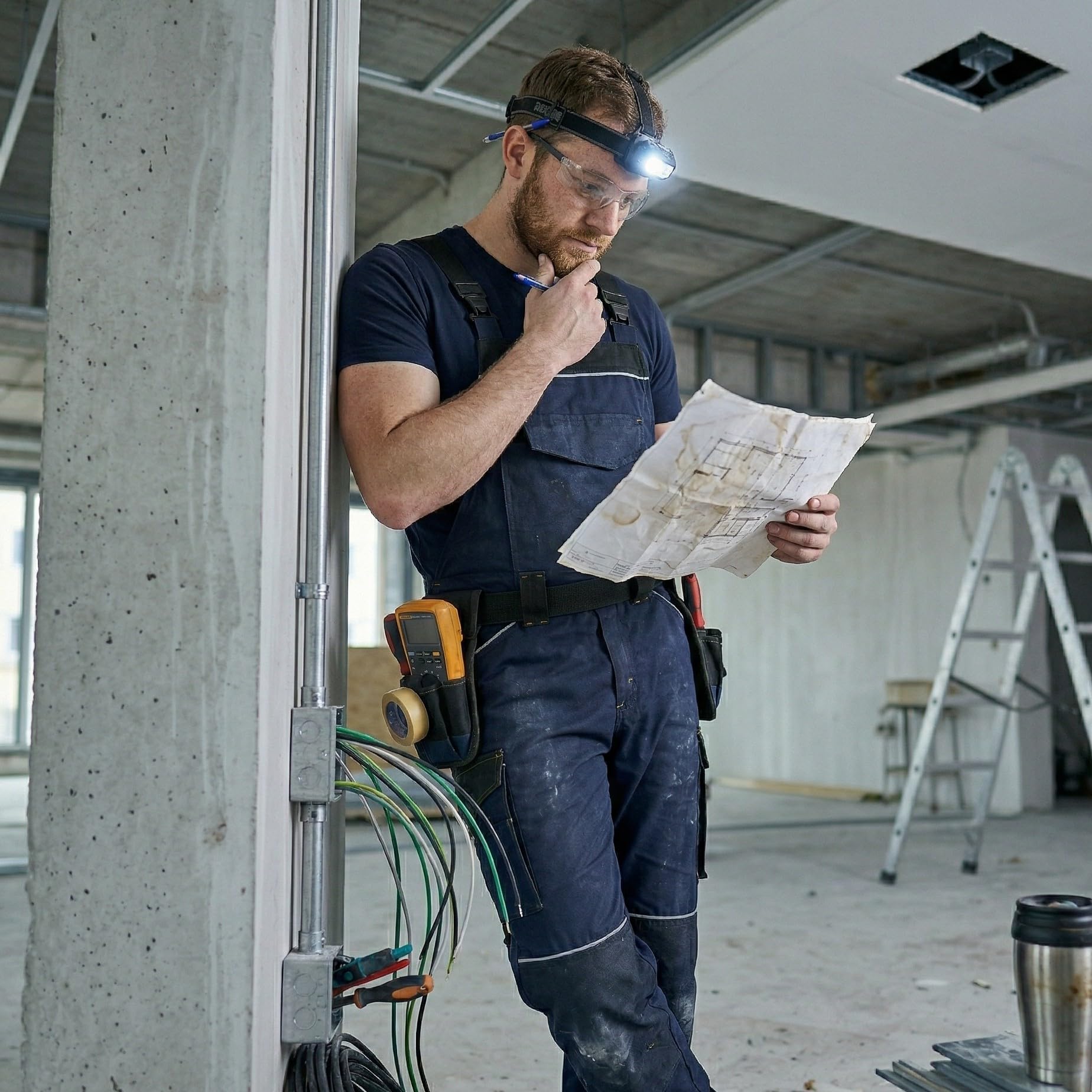 BWOLF Daytona - Salopette da lavoro da uomo, elasticizzato, 97% cotone, 3% elastan, con rinforzo Oxford 600D, riflettori, tasche multifunzione