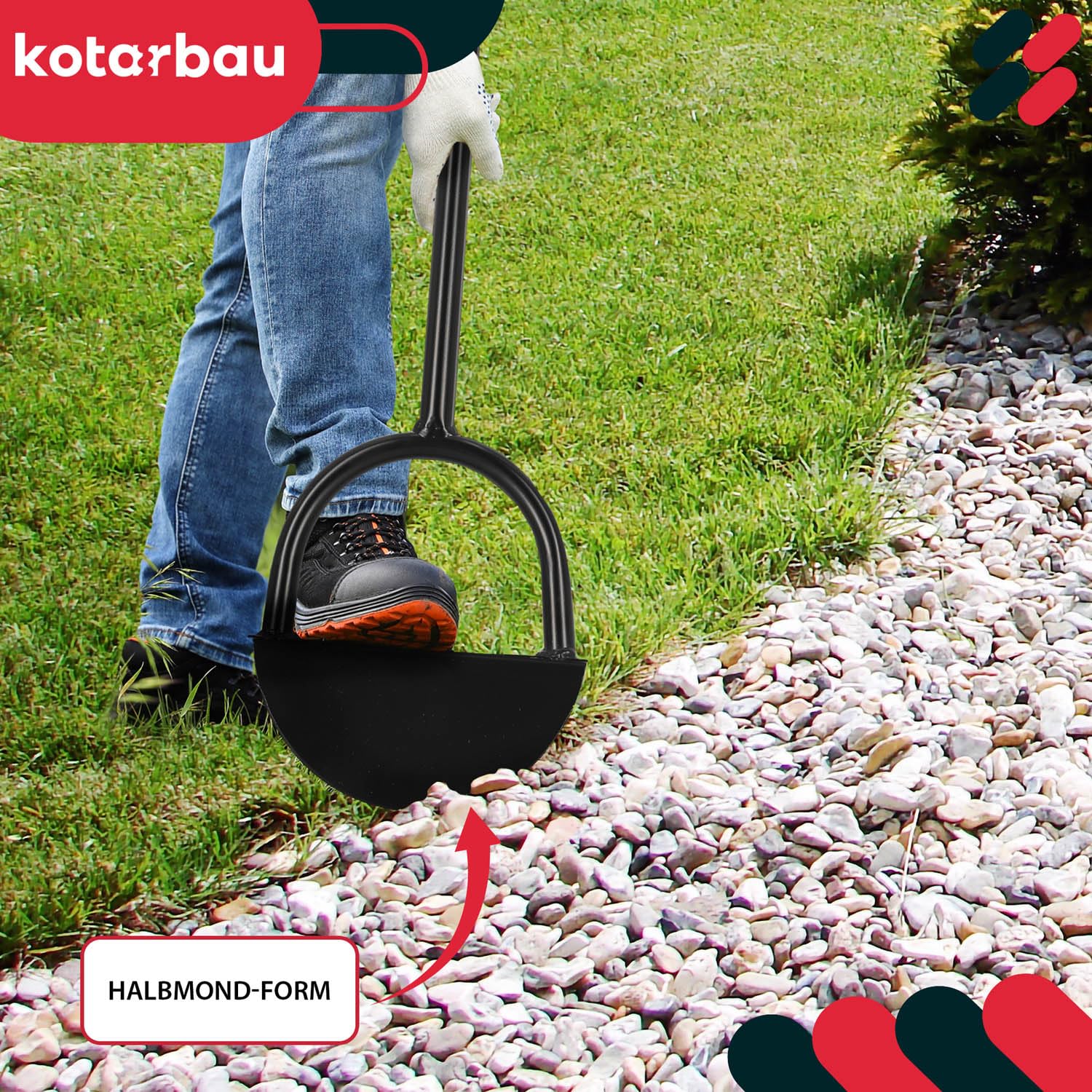 KOTARBAU® Rasenkantenstecher - Rasenkanten - 23 cm Stahlstiel 113 cm - Garten Werkzeug - Kantenschneider Rasen - Halbrund - Unkrautstecher - Verstärkt