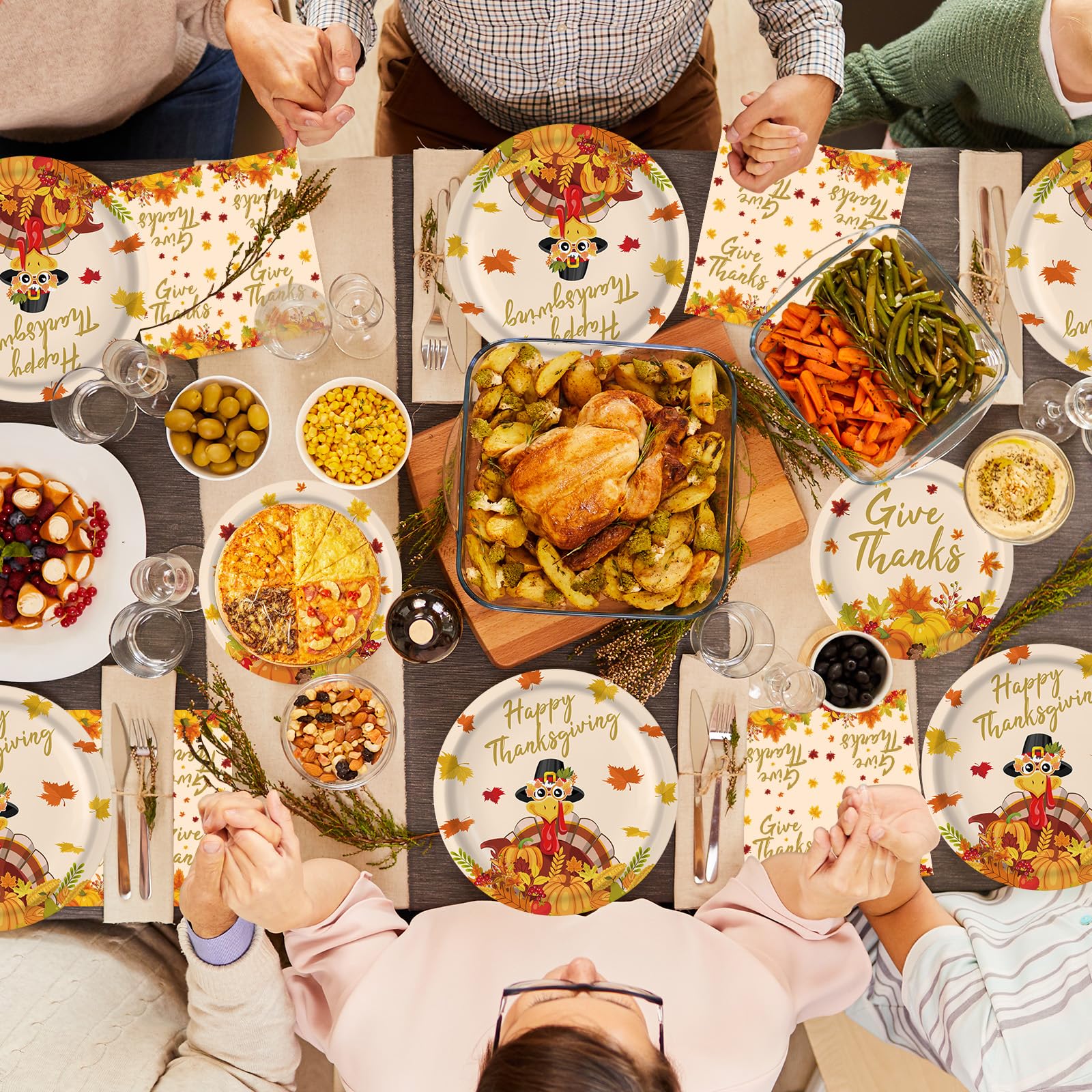 Juego de 150 platos y servilletas de Acción de Gracias – Vajilla redonda de Acción de Gracias, pavo de otoño desechable, platos de postre, vajilla para suministros de fiesta de Acción de Gracias,