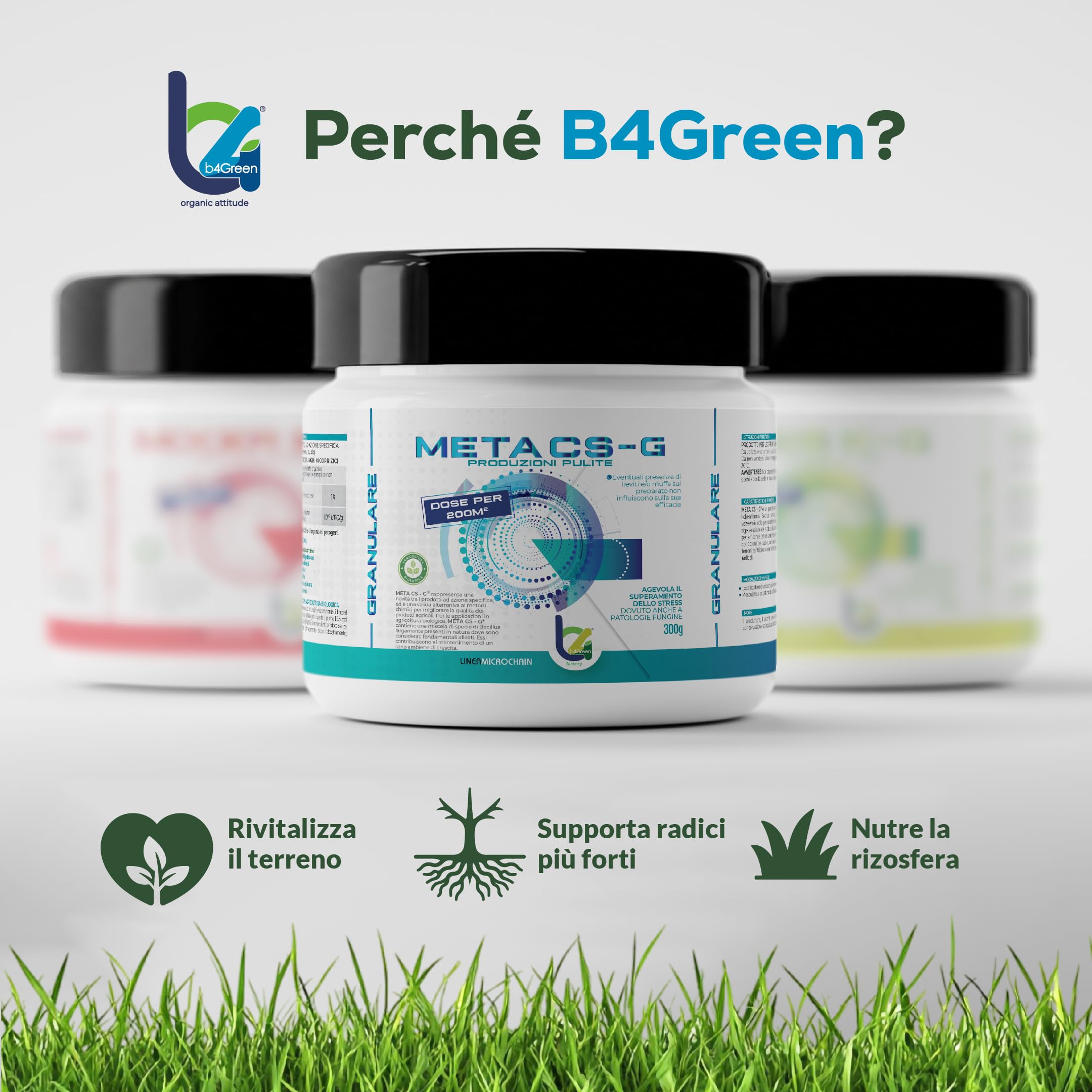 B4Green Meta CS-G Granulare 300g per 200m² – Micorrize per Piante e Micorrize in Polvere, Biostimolante Naturale del Suolo per Prato Orto e Giardino, Radici Forti e Tappeto Erboso Sano
