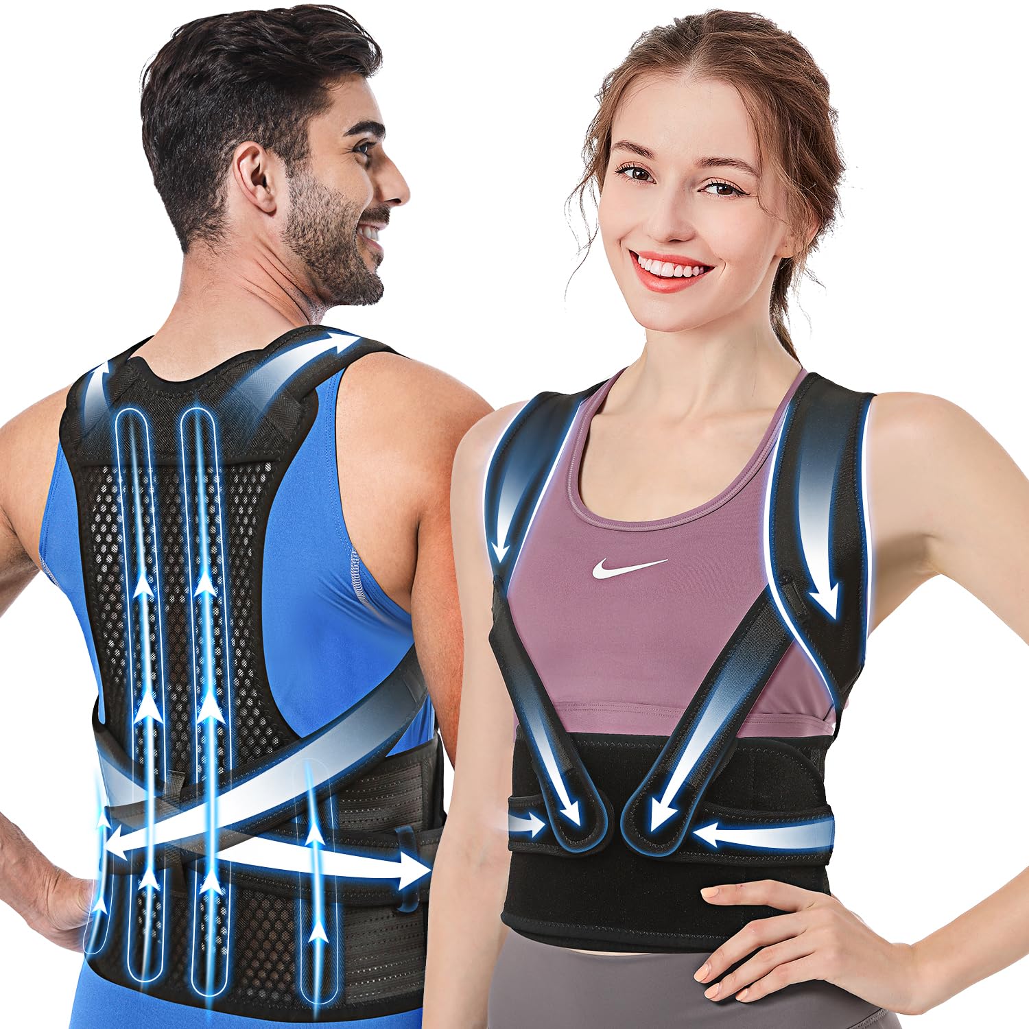 Fit Geno Back Brace Posture Corrector for Men and Women, Shoulder Straightener, Adjustable Full Back Support, Upper and Lower Back Pain Relief - Scoliosis, Hunchback, Hump, Thoracic, Spine Corrector (Large/X-Large)