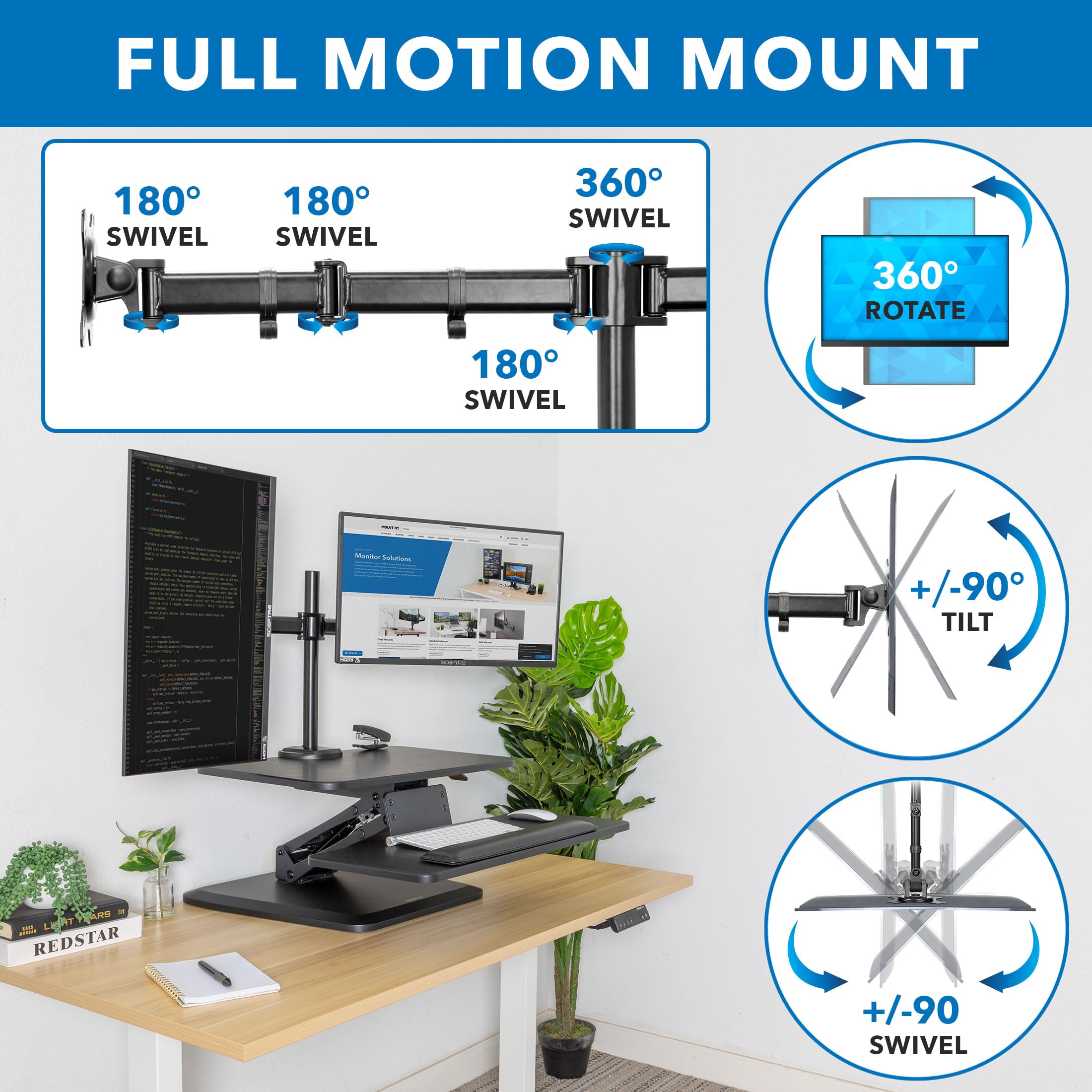 Amazon | Mount-It!スタンディングデスクコンバーター、デュアル
