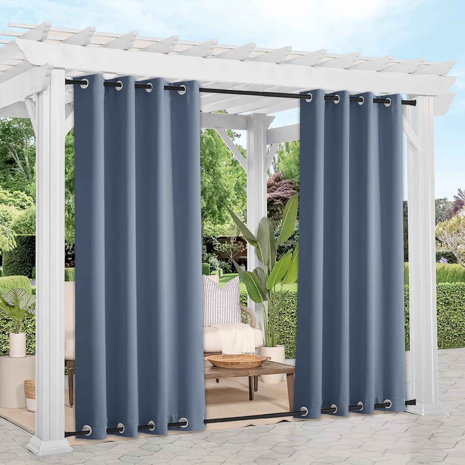 NICETOWN 2 Panels Stone Blue Patio Curtains Outdoor