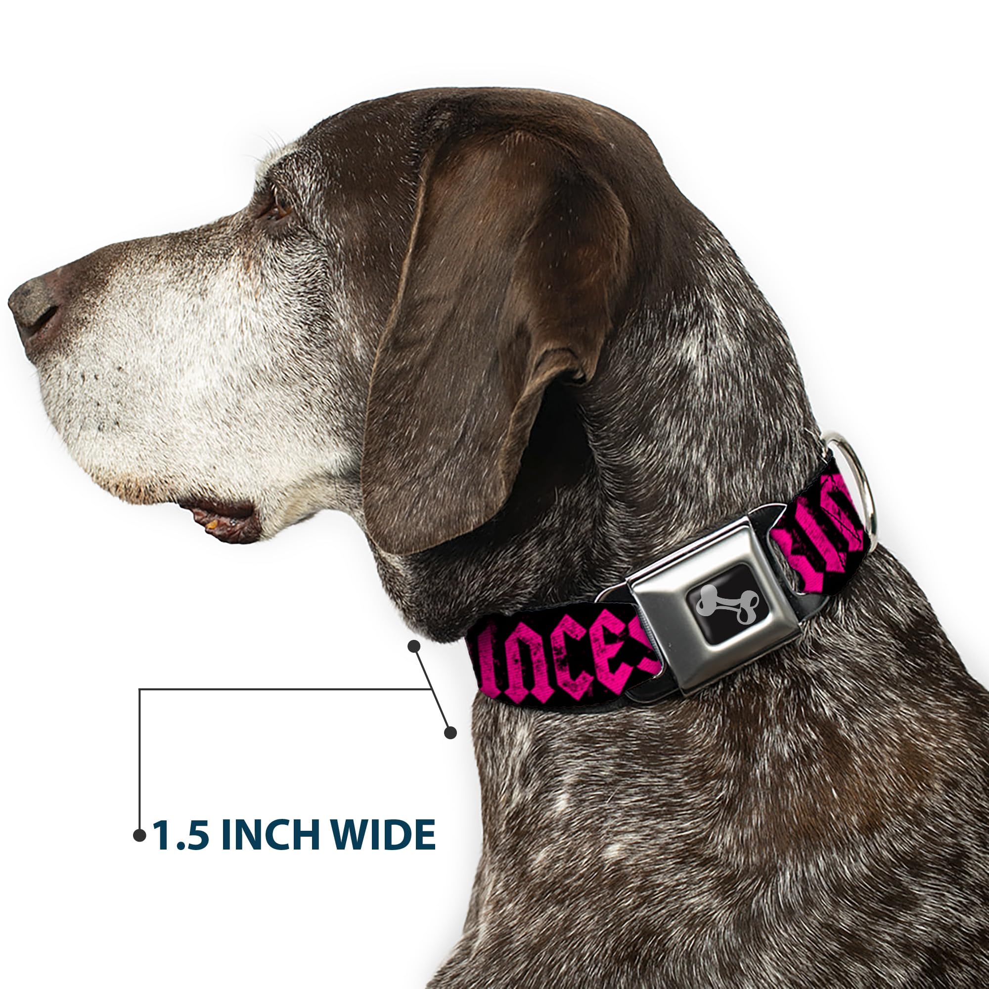 Buckle-Down Obroża dla psa z klamrą pasa bezpieczeństwa - punk księżniczka czarny/fuksja - szerokość 3,8 cm - pasuje na szyję 45-81 cm - duża
