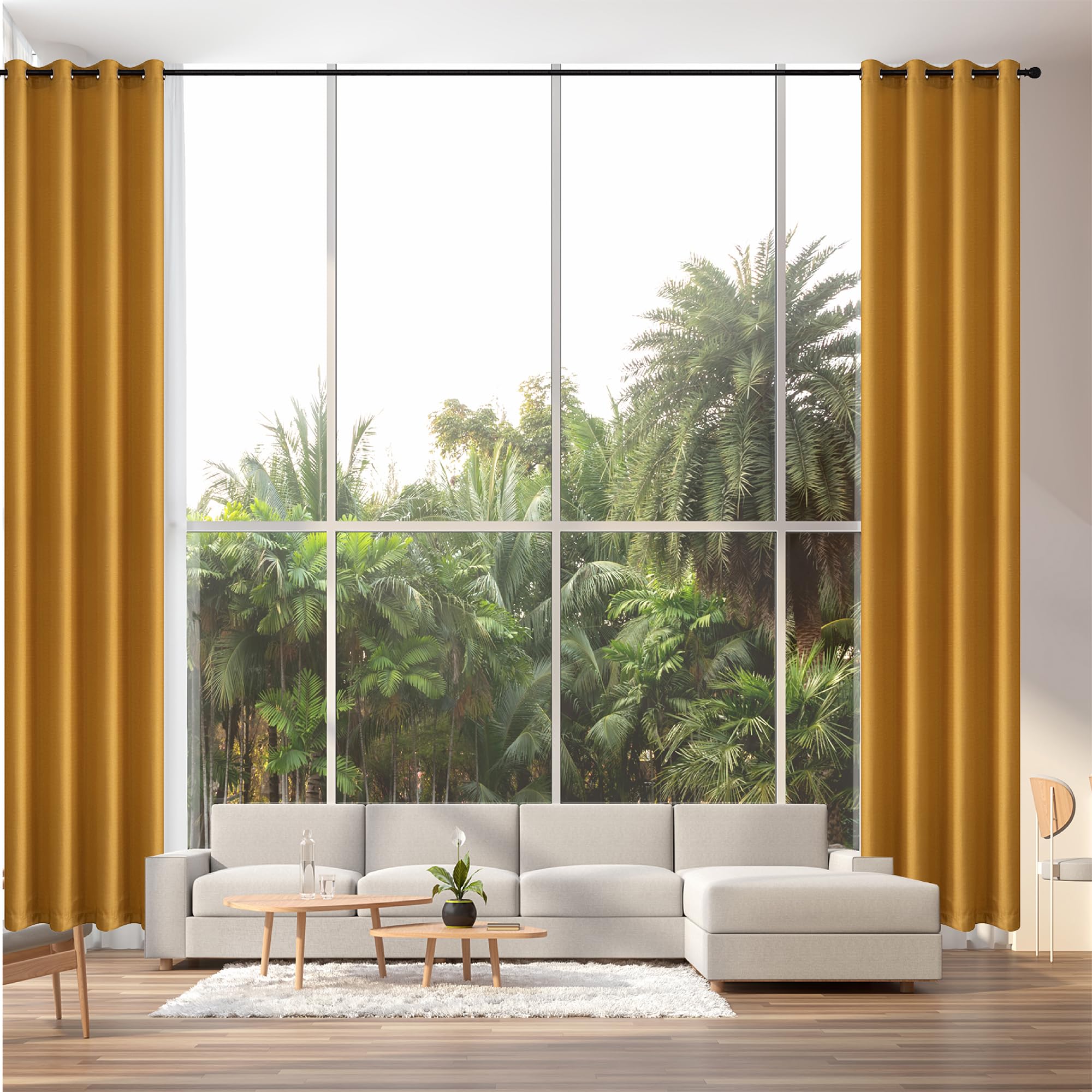 Qiseca Curtains for Living Room Yellow Semi Sheer Extra Long Linen Drapes 52x204 Inches Custom Made for Tall Ceiling to Floor Window 2 Story Curtain (
