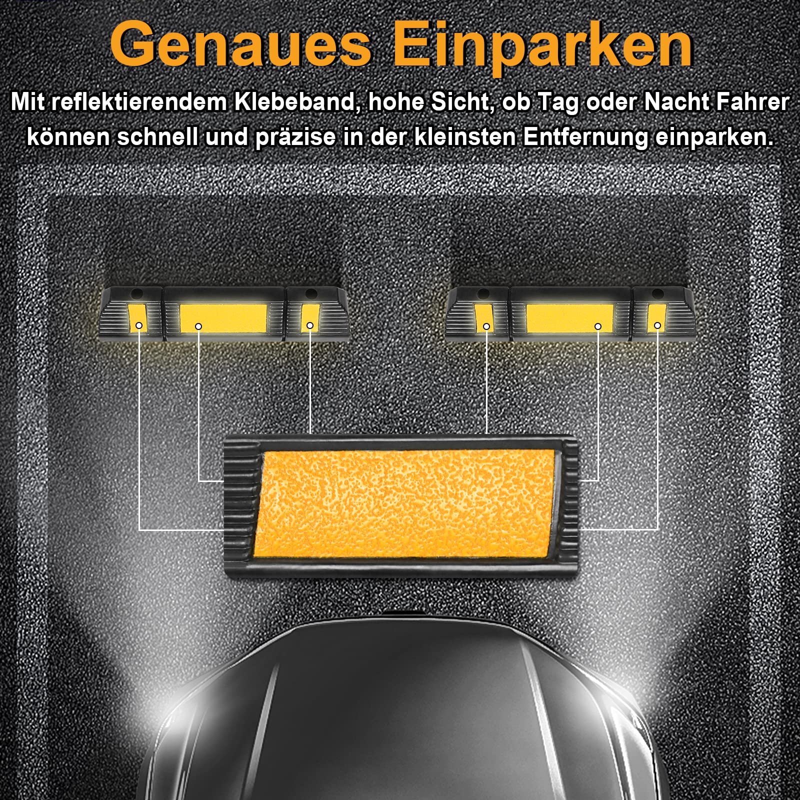 Aufun 2er Set Radstopper Parkplatzbegrenzung Anfahrschutz, Gummi Parkplatz-Markierung mit Gelb Reflektierende Streifen für Parkplätze und Garagen 60x12x10 cm