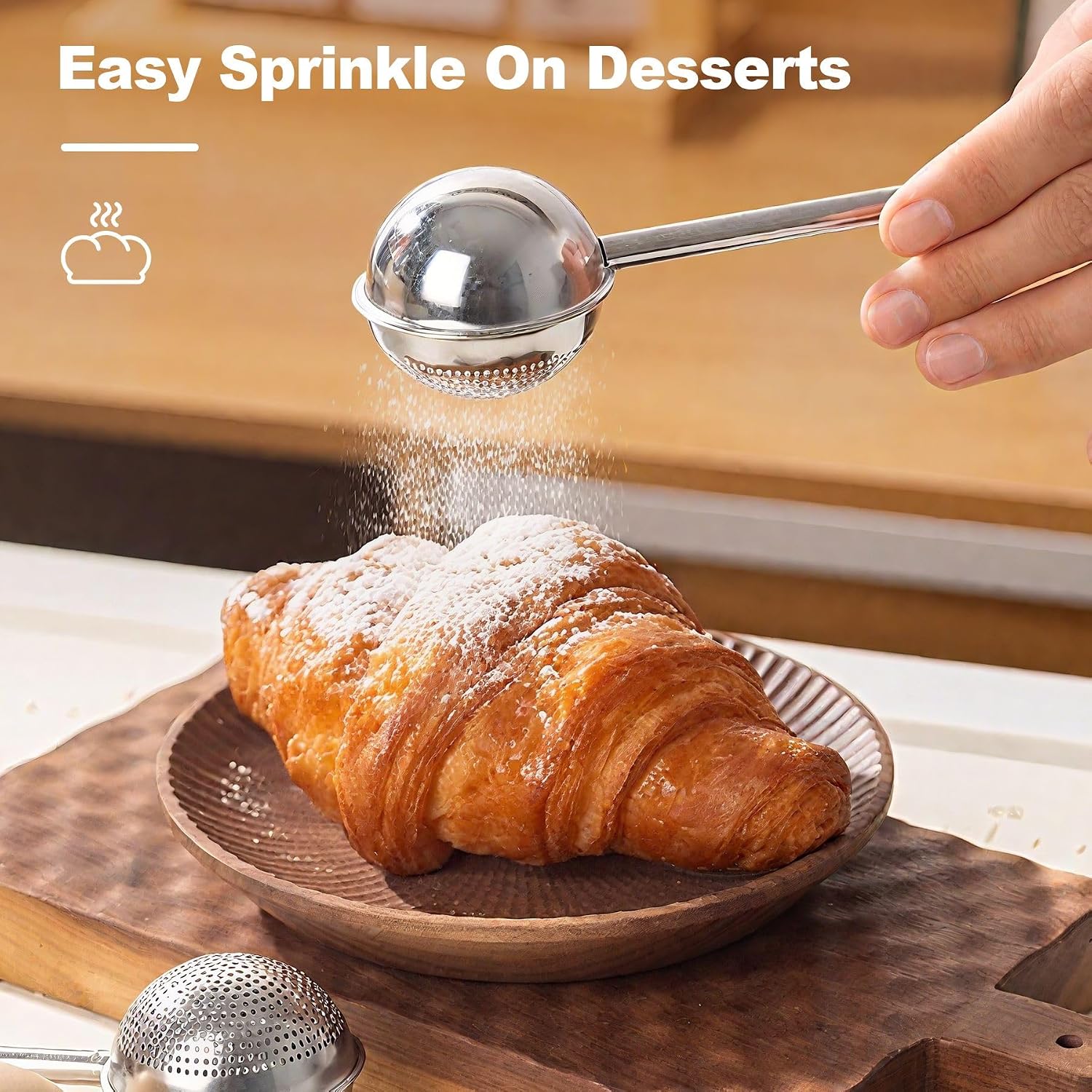Powdered Sugar Shaker Duster, 2 PCS Sifter for Baking, Flour Duster for Baking, 304 Stainless Steel Powdered Sugar Spring Duster for Baking, Spring-operated Handle for Sugar Flour and Spices