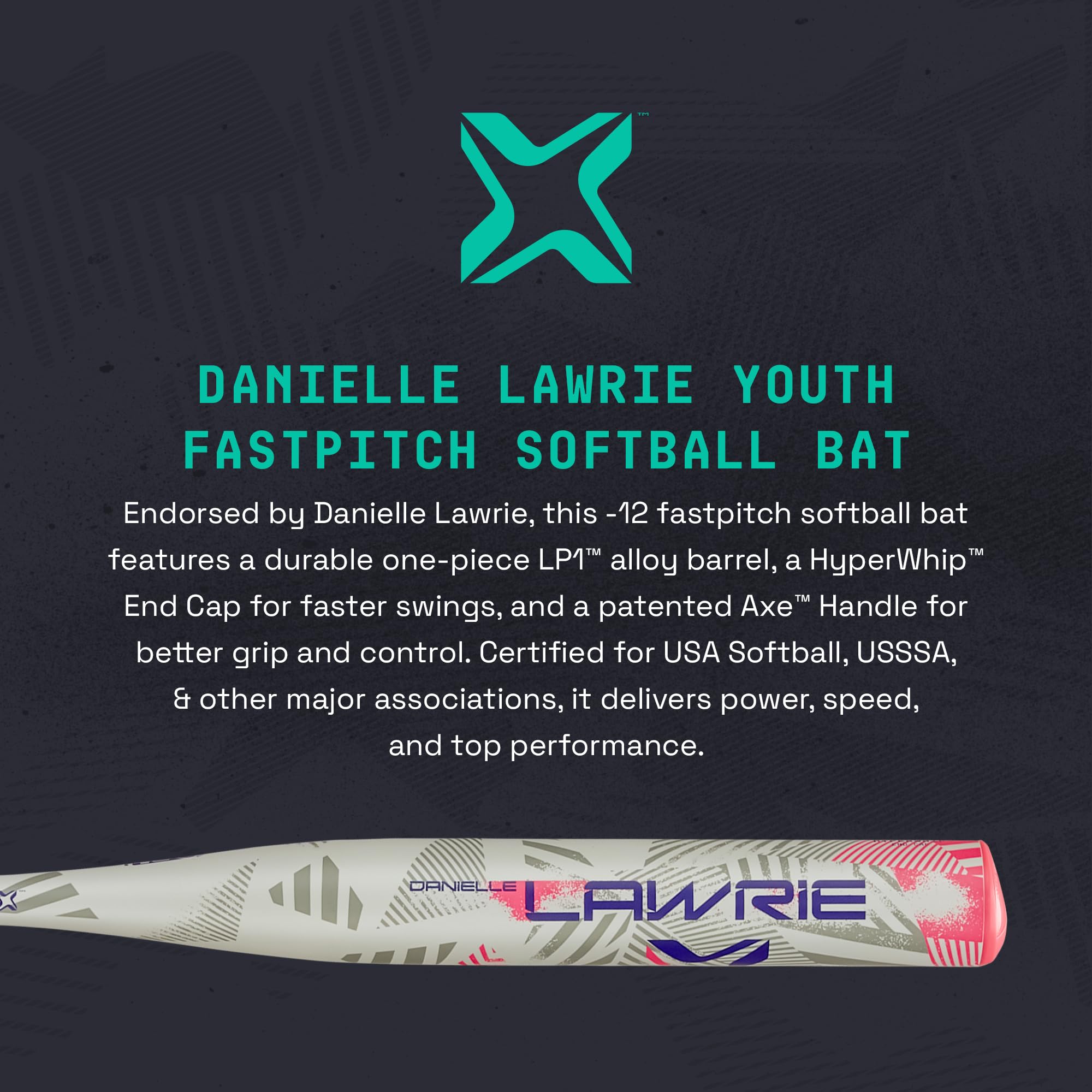 Axe Danielle Lawrie Youth Fastpitch Softball Bat | 1-Piece Alloy | -12 | USA (ASA)/USSSA Approved | Pink/Purple | Standard Axe Handle | Long-Lasting Durability and a Balanced Feel (28