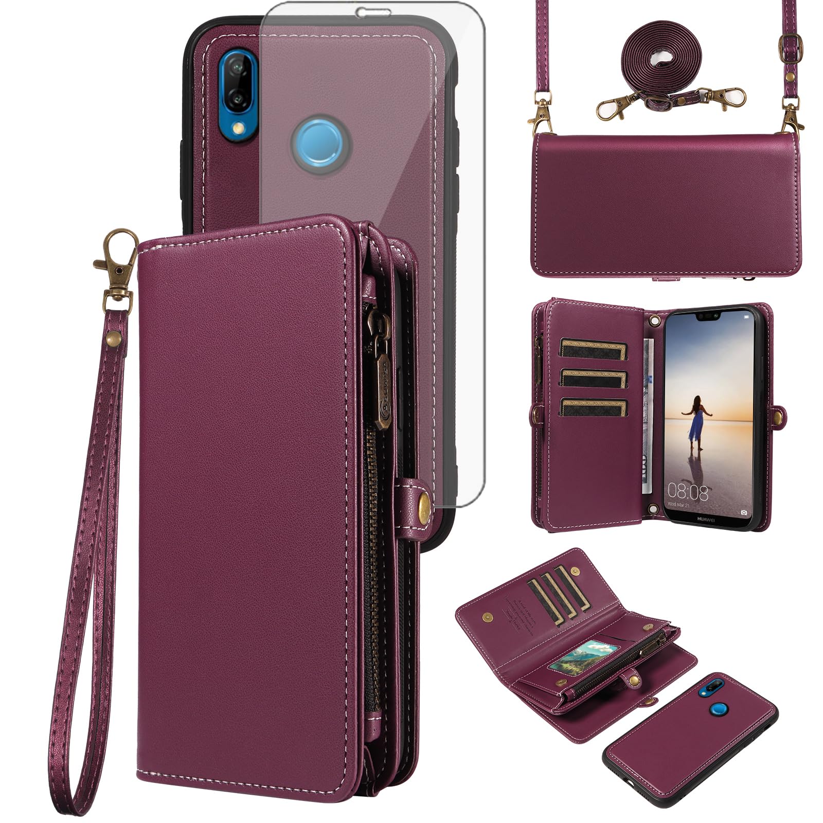 Coque Huawei P20 Lite clapet violette Nova 3E ANE-LX1 avec vitre écran