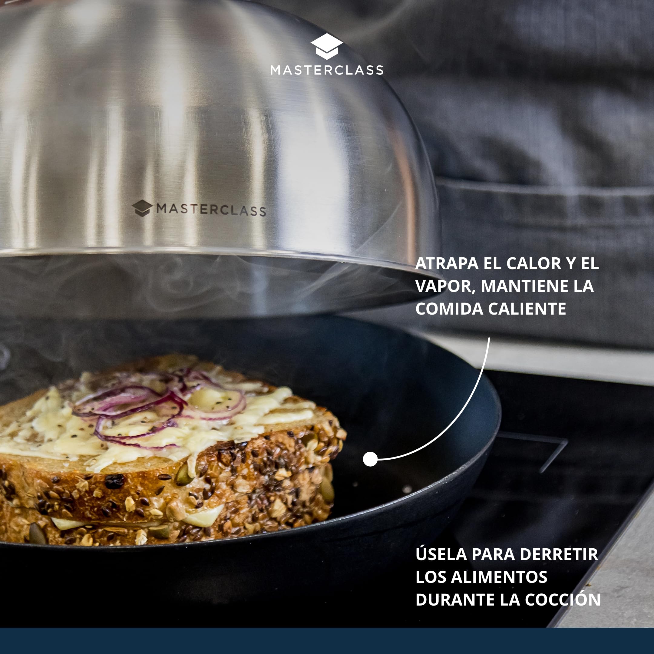 MasterClass Cúpula para fundir y tapa para hamburguesas, vaporizador para hamburguesas, fundidor de queso, acero inoxidable, 22,5 x 12 x 16 cm, plateado