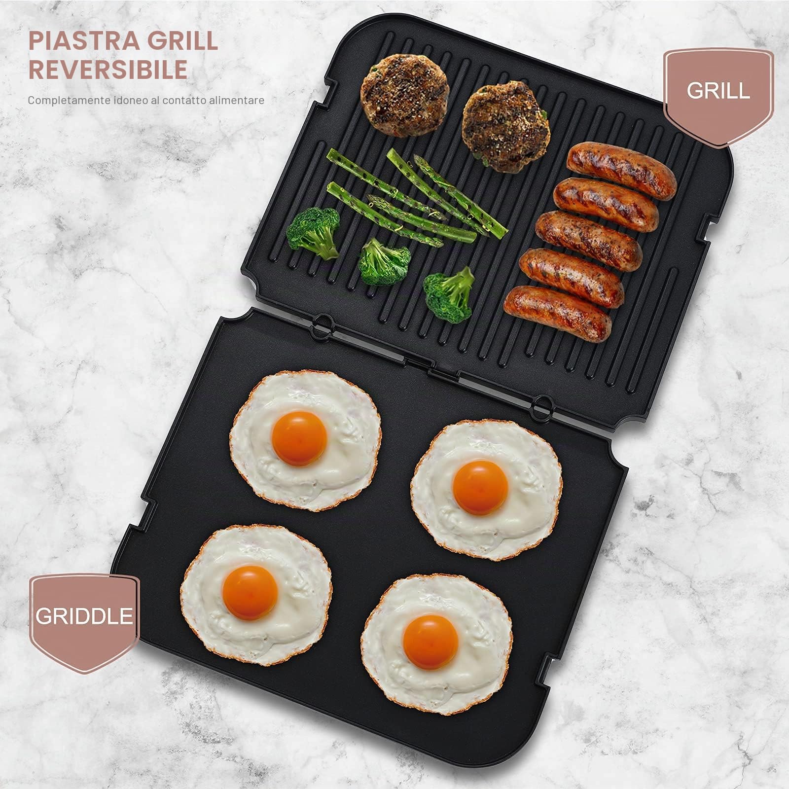 Set di 2 piastre grigliate di ricambio per pressa per panini e grill Cuisinart GR-4NP1 5 in 1 - Accessori per griglia, senza BPA, 2 pezzi