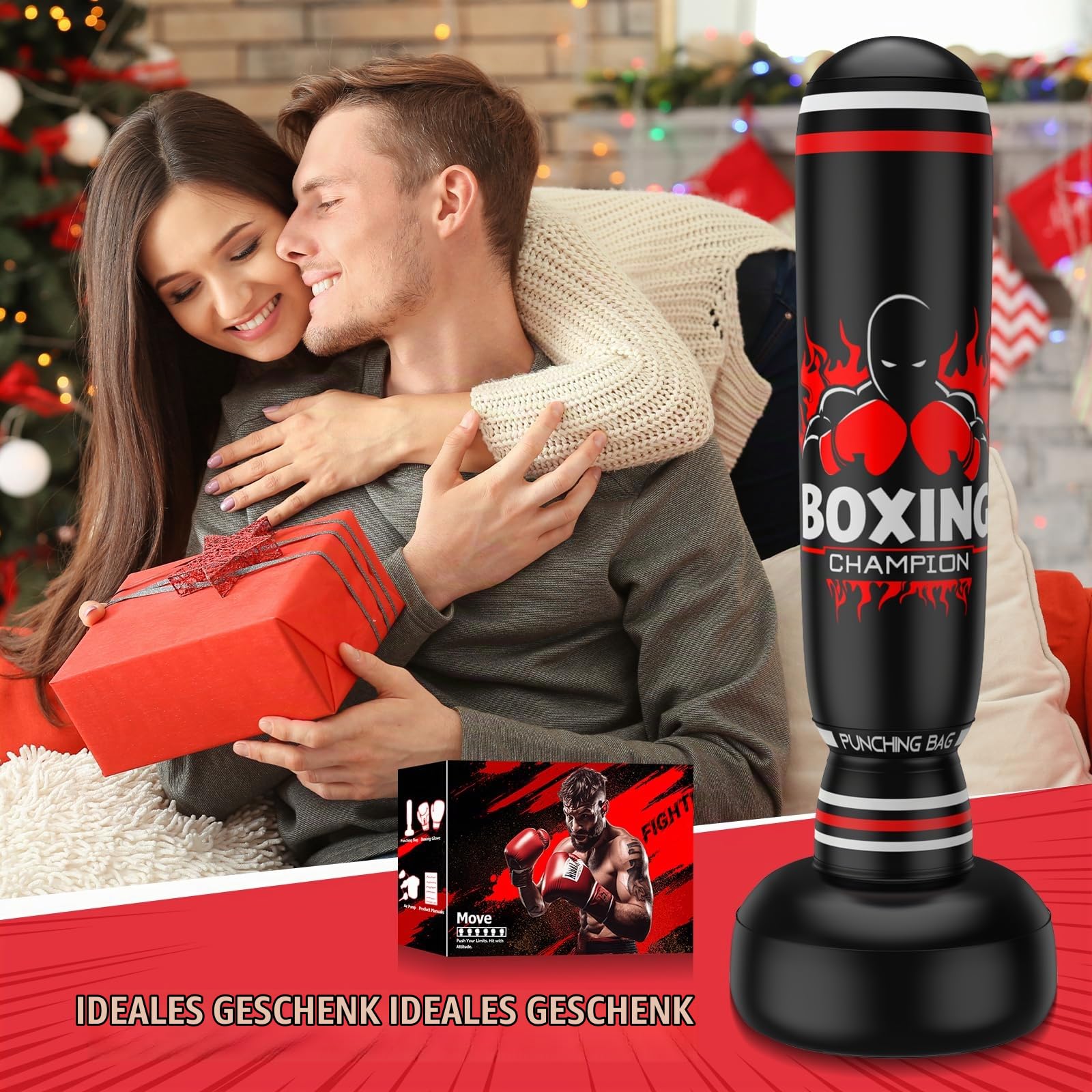 IMAYCC Boxsack Stehend Erwachsene&Kinder, Mit PU Boxhandschuhe, Upgrade Verdickt 180CM Hochwertiges PVC Boxing Bag für Teenager, Punching Bag für Muay Thai, Taekwondo,MMA,Box Training,Sandbag Fitness.