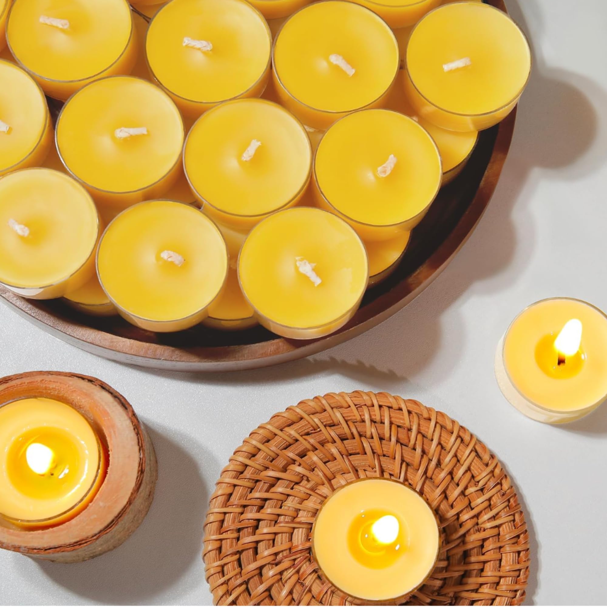 24 SZT Podgrzewacz Tealight z wosku pszczelego 100% czysty wosk pszczeli (po 4 godziny palenia) Wszystkie naturalne, ręcznie robione,bezzapachowe Świece o zapachu miodu Świece Do Spa, Jogi, Medytacji
