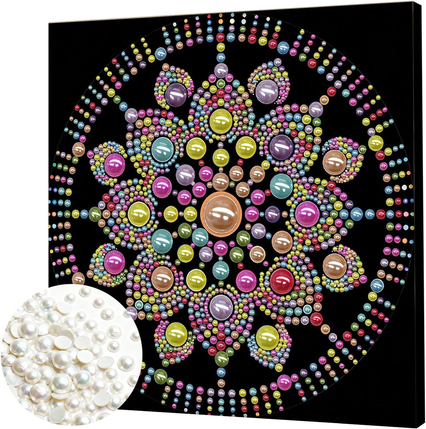 C'eitura Color Bloom Mandala DIY Pearl Painting Art Kit with Frame - 9.84x9.84 Inch Floral Burst Pearl & Gem Craft Set for Adults Beginners, Ready-to-Hang Vibrant Wall Decor, Joyful Home Gift